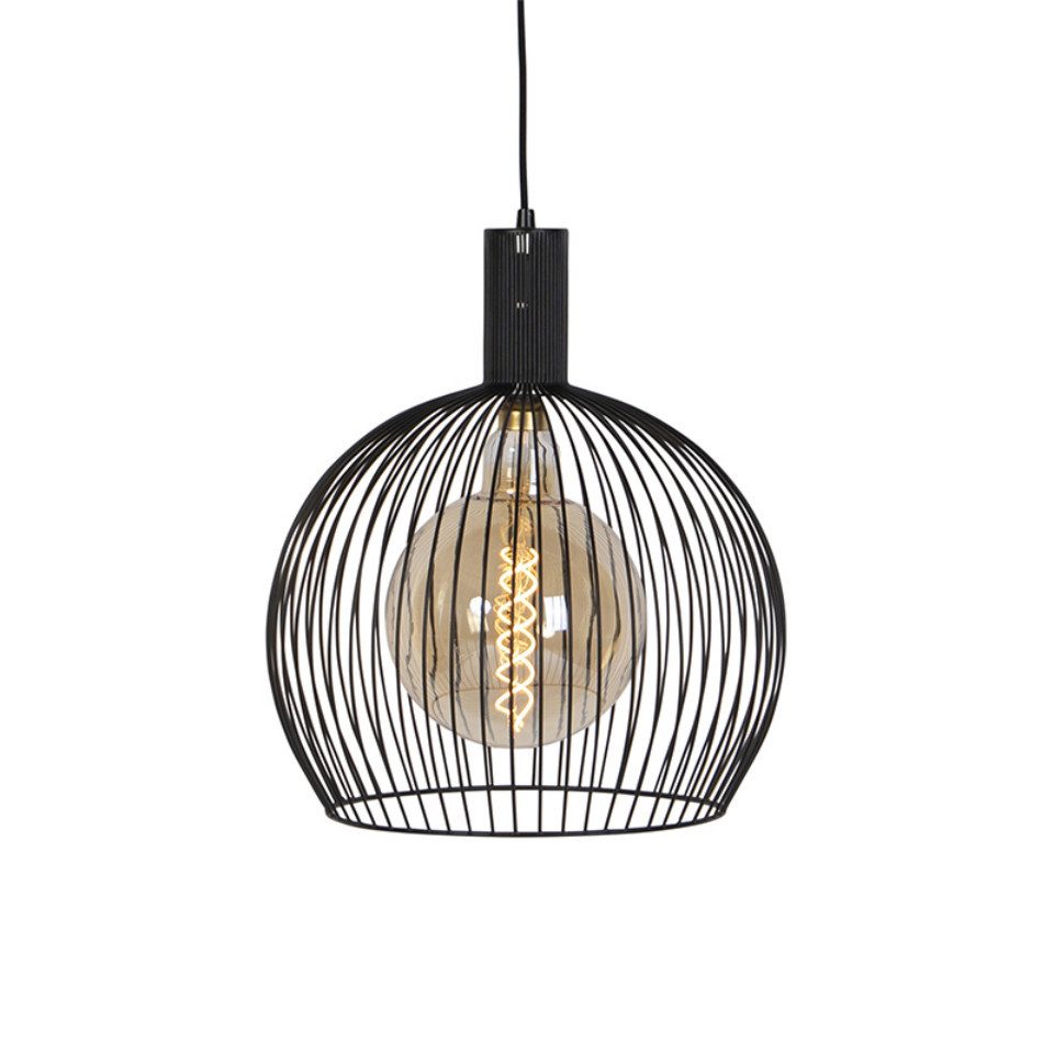 Qazqa Pendelleuchte Wire, ohne Leuchtmittel, Warmweiß, QAZQA Hängeleuchte, e27, Schwarz, Stahl, Design