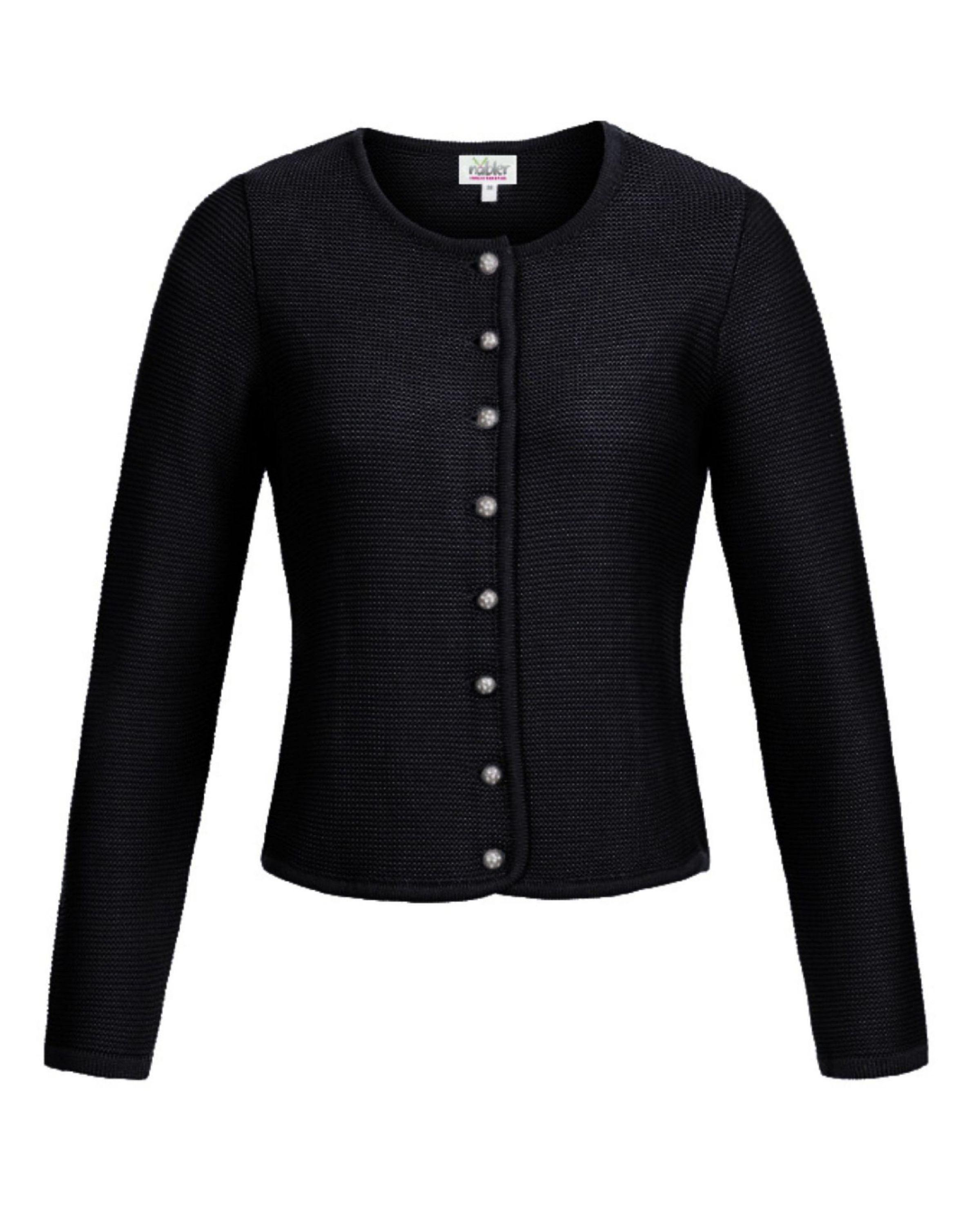 Nübler Trachtenstrickjacke Dirndljacke Anni Schwarz Strickjacke Langarm mit Knöpfen, Trachtenmode