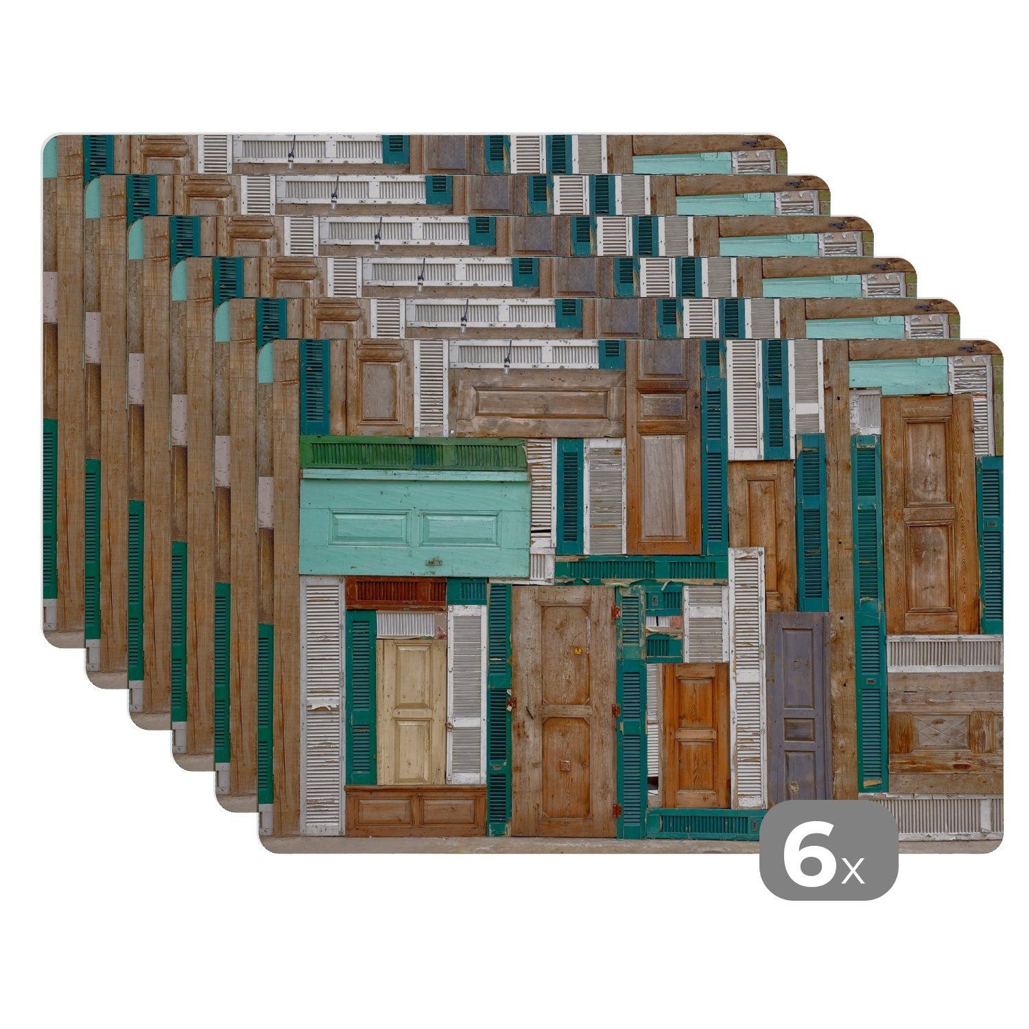 MuchoWow, Braun Architektur Schmutzabweisend - Platzmatte, Tischmatten, Platzdecken, - - Platzset, Türen - Platzset, Antiquitäten, (6-St), Grün