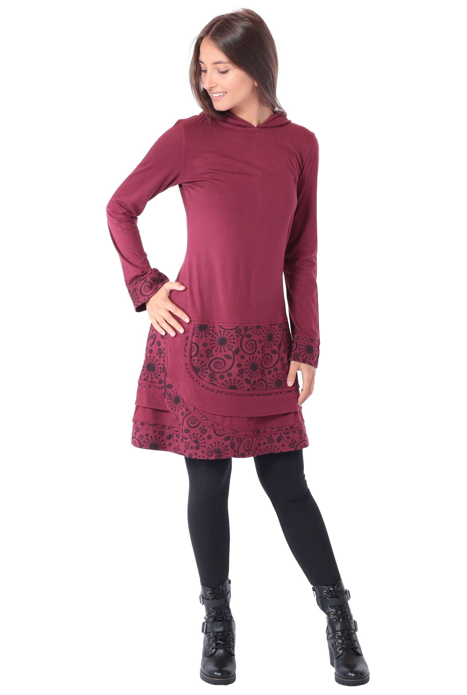 PUREWONDER Sweatkleid Elfenkleid aus Baumwolle mit Zipfelkapuze Nr. 186 Rot XXL im Patchwork-Stil