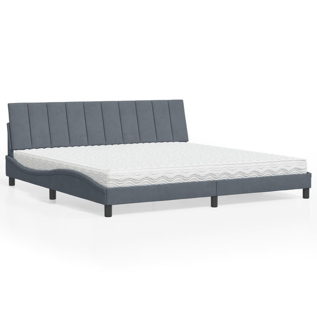 vidaXL Bett Bett mit Matratze Dunkelgrau 200x200 cm Samt