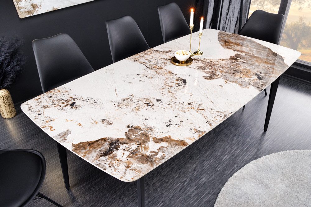 riess-ambiente Esstisch MILANO 180cm weiß-braun/schwarz - Keramik, Metallbeine, Pandora-Design (Einzelartikel, 1-St), Platz für bis zu 8 Personen - ideal für Es – Bild 4 von 5