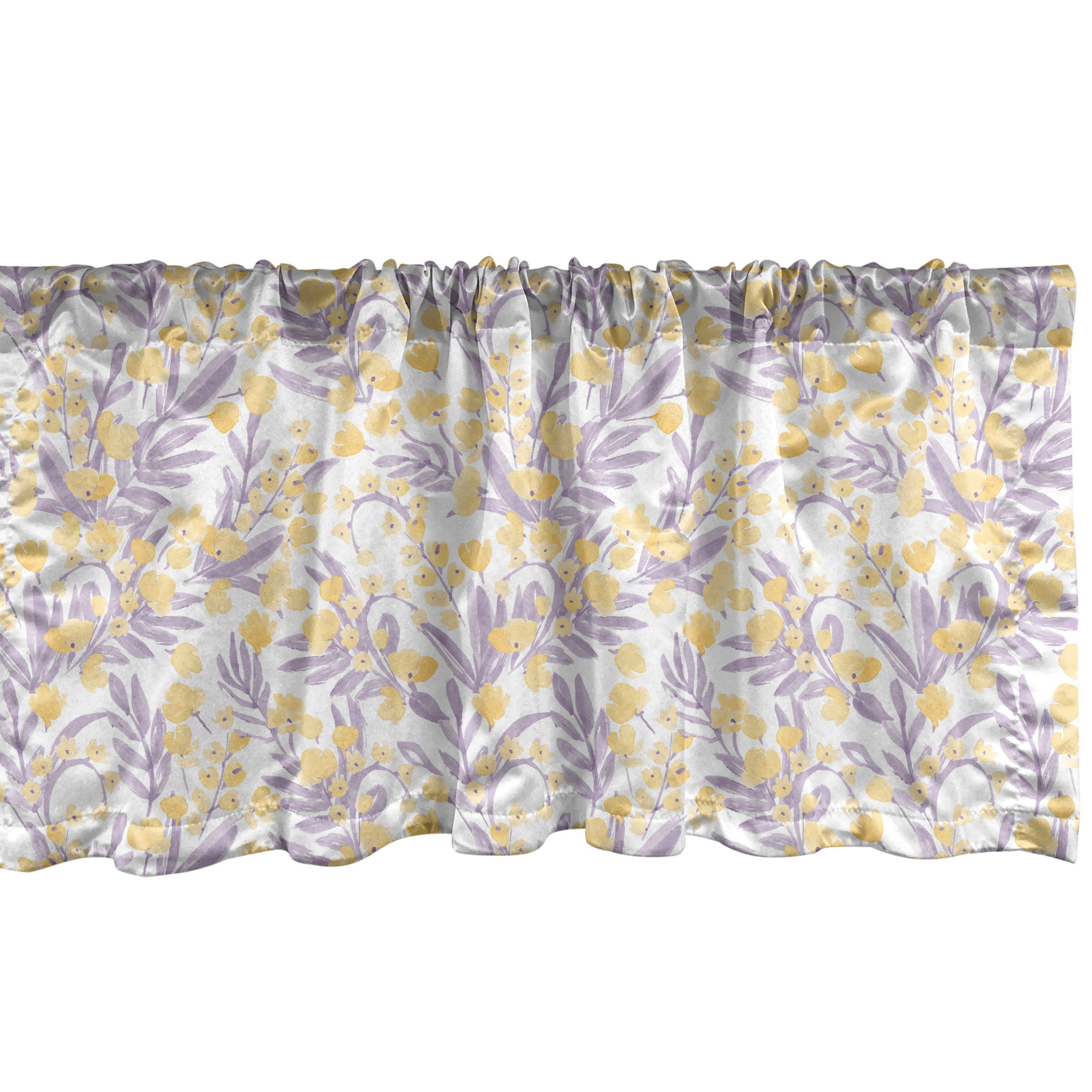 Vorhang Blumen-Blatt Blumen Pastellton Schlafzimmer mit Volant Abakuhaus, für Scheibengardine Stangentasche, Dekor Microfaser, Küche