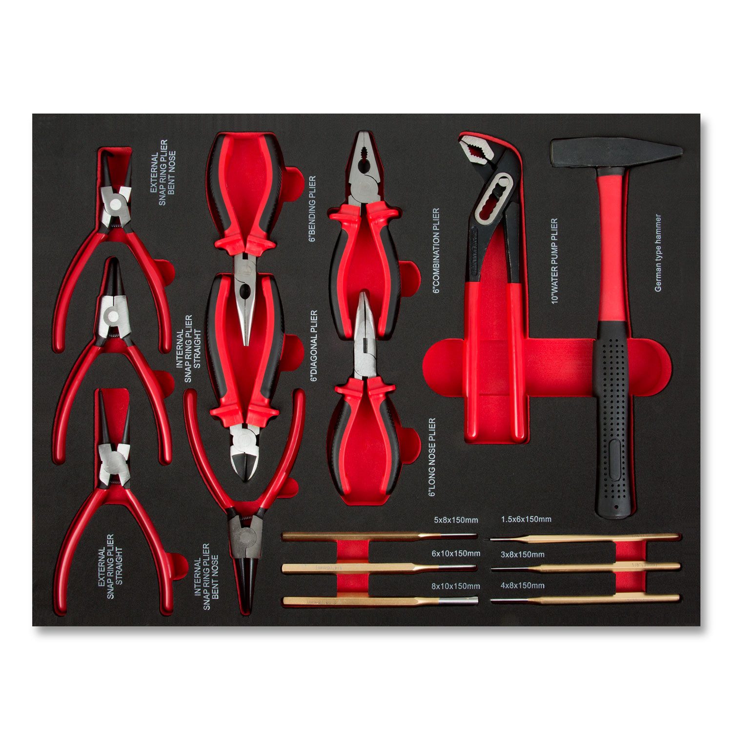 EBERTH Werkzeugset Schaumstoffeinlage Werkzeug 134 Teile Werkzeugset, Werkzeug Einlagen für Werkstattwagen für 4 Schubladen, rot