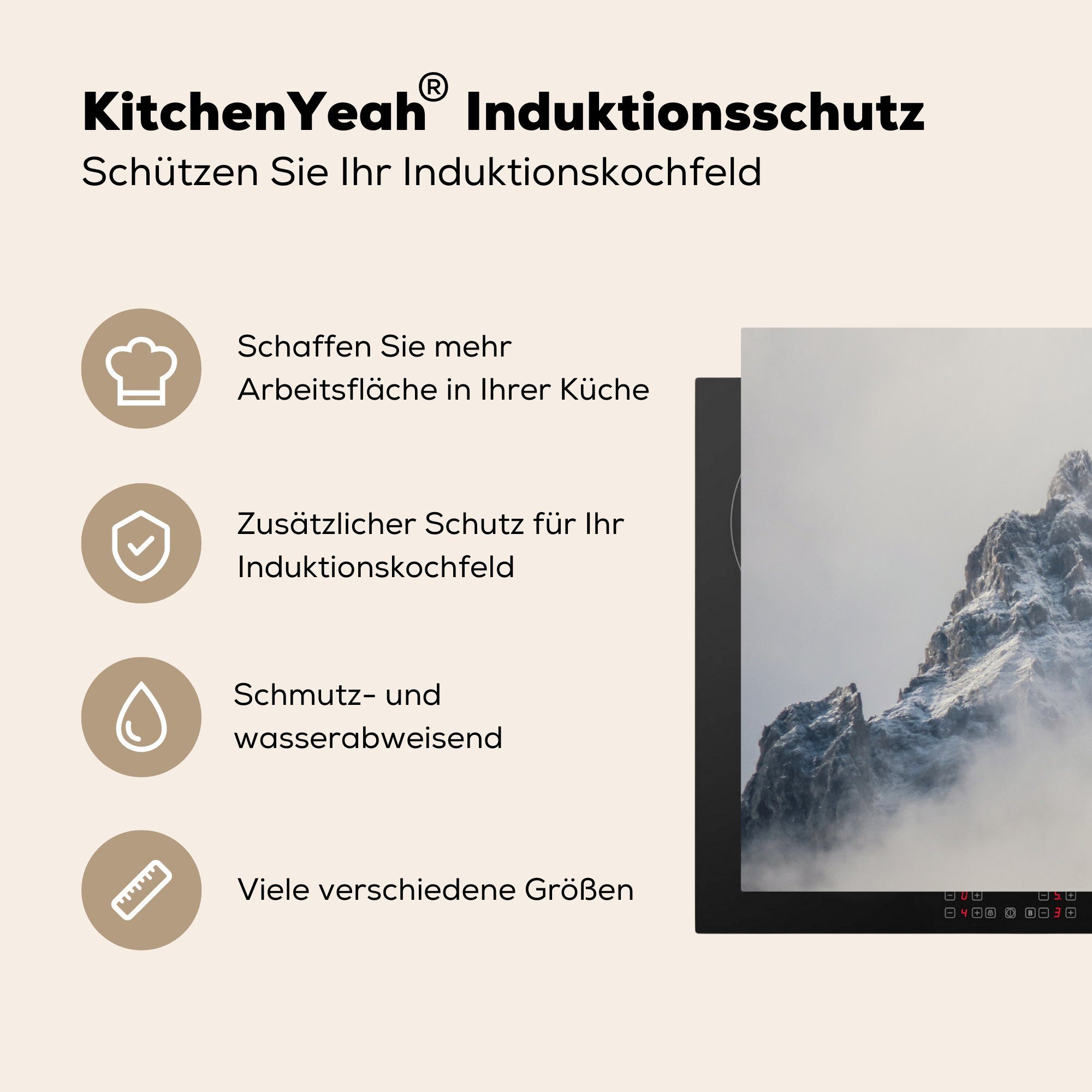 (1 küche Ceranfeldabdeckung, Arbeitsplatte - Herdblende-/Abdeckplatte für Nebel, Vinyl, cm, MuchoWow tlg), 83x51 Österreich - Berg