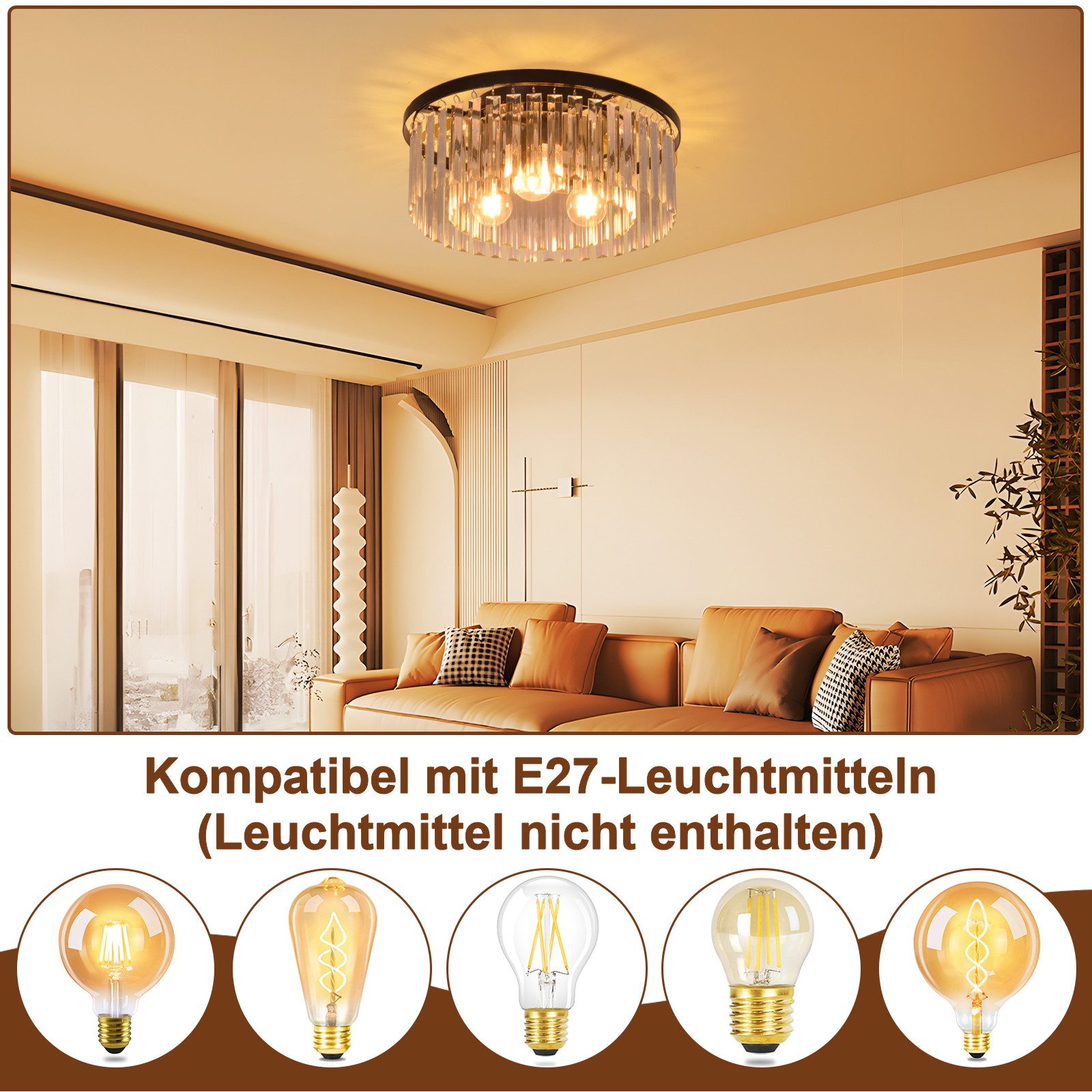 ZMH Deckenleuchte Wohnzimmer Schwarz E27 Deckenlampe Modern Kristall für Küche Büro, Hochwertige Design, ohne Leuchtmittel, Metall Schlafzimmerlampe Esszimmer Küche
