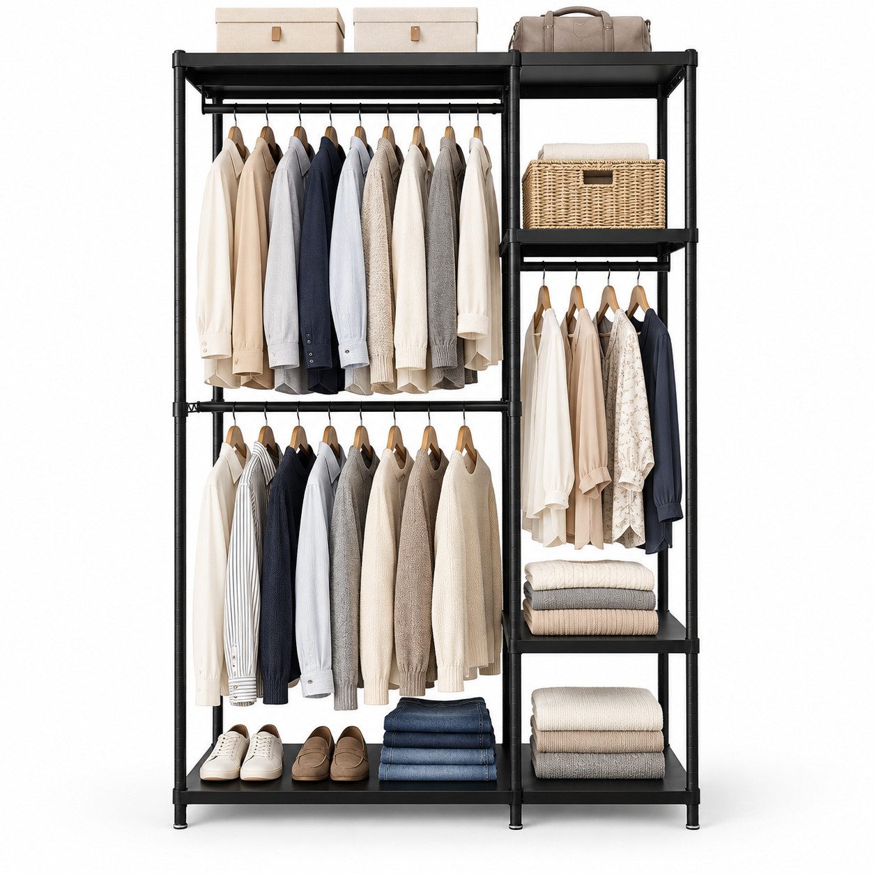 ibettertec Garderobenständer Kleiderständer Garderobe mit Schuhbank, flurgarderobe,garderobe flur, (mit Kleiderstange und Schuhregal, 195 × 114 × 40 cm, bis 200 kg belastbar), für Flur und Eingangsbereich