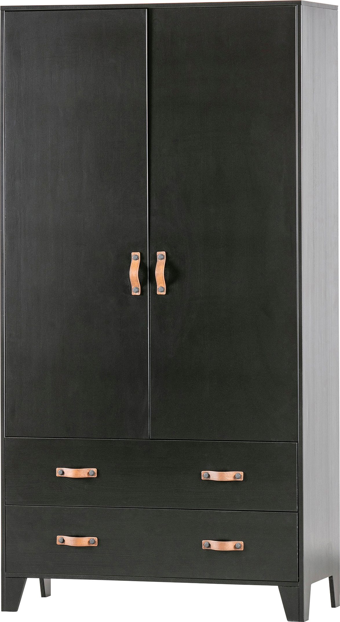 WOOOD Garderobenschrank Dian FSC®-Kiefernholz mit Ledergriffe, H 180 x B 94 x T 40 cm Schutzlackierte Oberfläche, einfach zu montierbar, sichtbare maserung