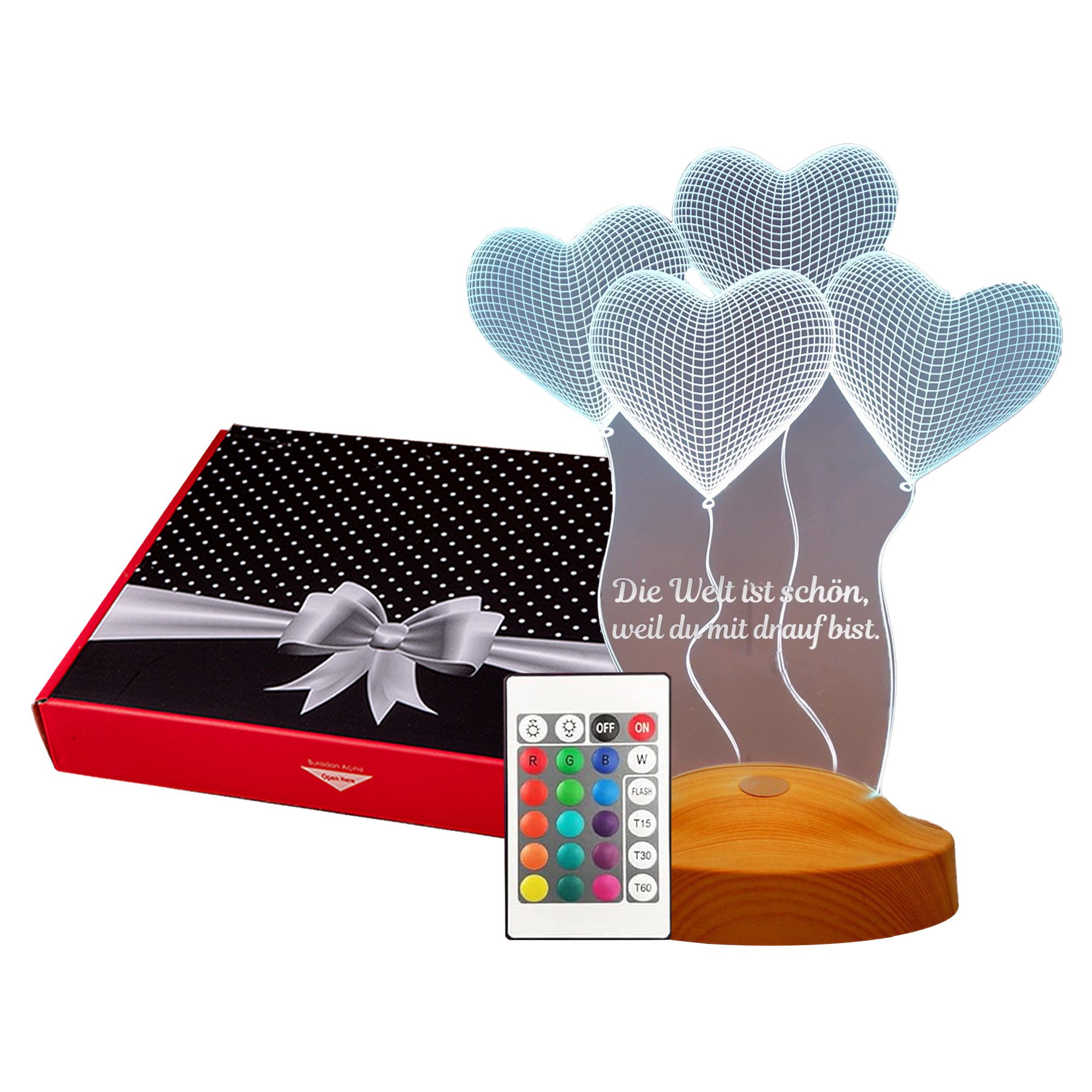Geschenkelampe LED Nachttischlampe Vier Herzen Hochzeit günstig online kaufen