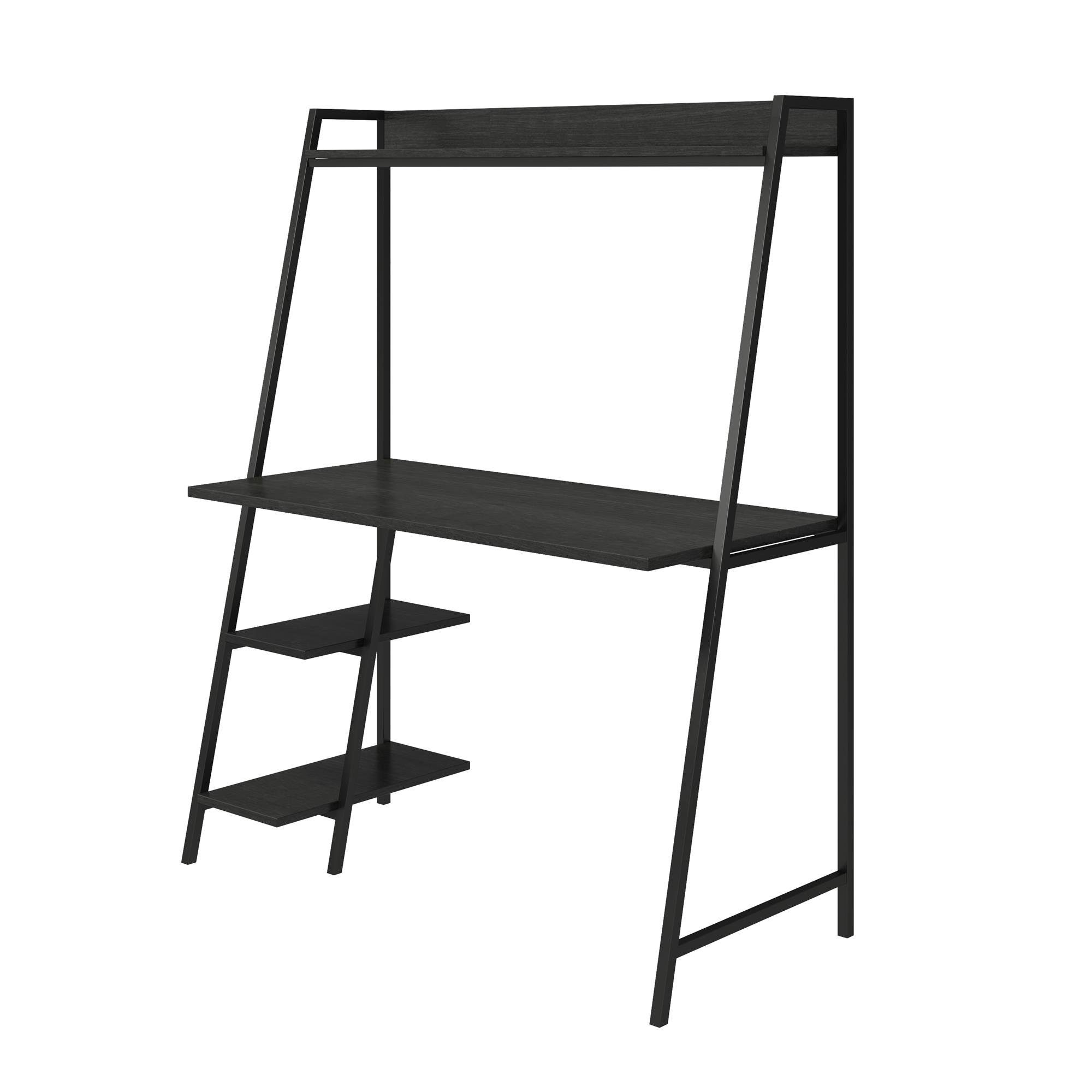 schwarz aus Holzwerkstoff | Bushwick, loft24 schwarz mit Leiter Metallgestell Schreibtisch Schreibtisch | schwarz