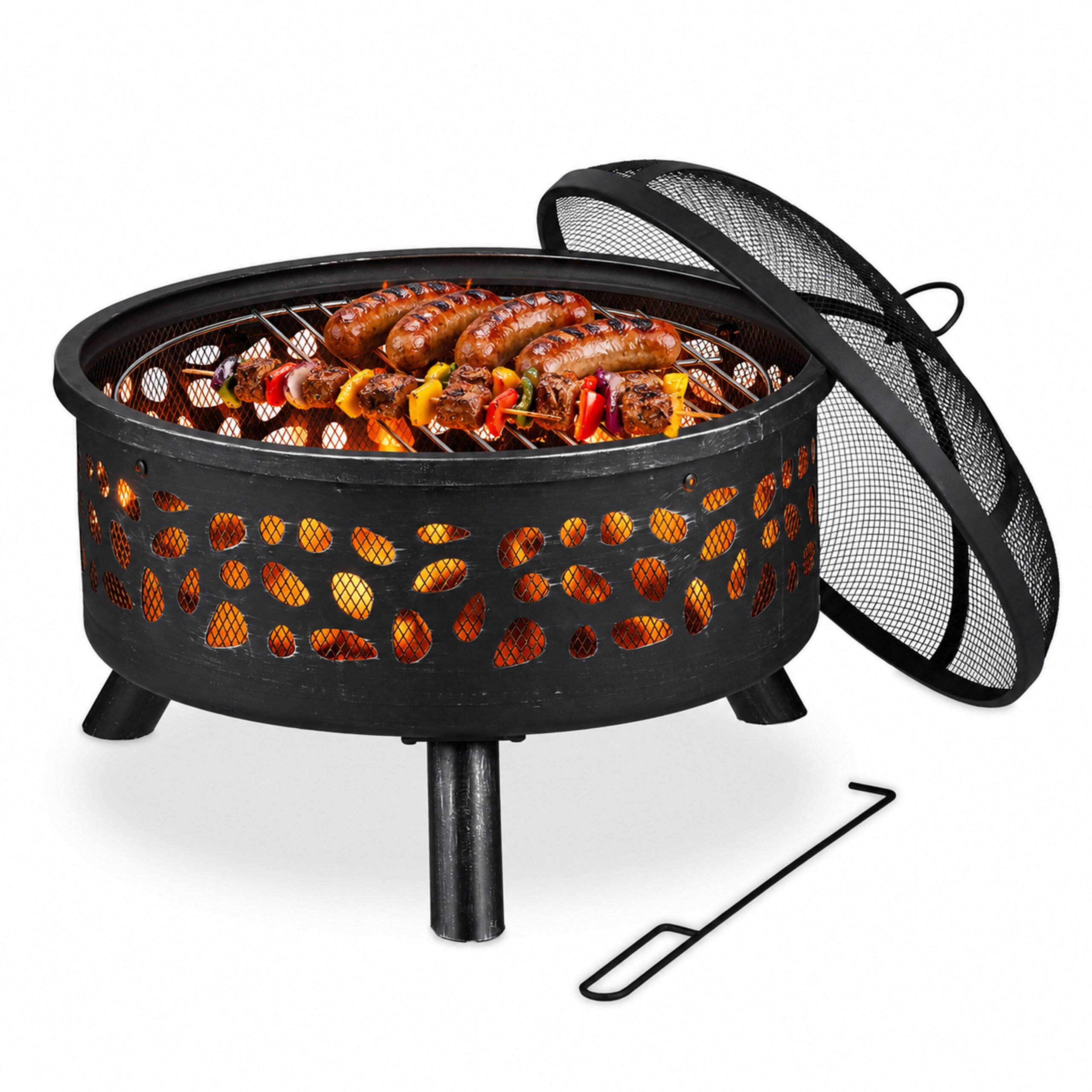 relaxdays Feuerschale mit Grillrost & Funkenschutz, (5-St)
