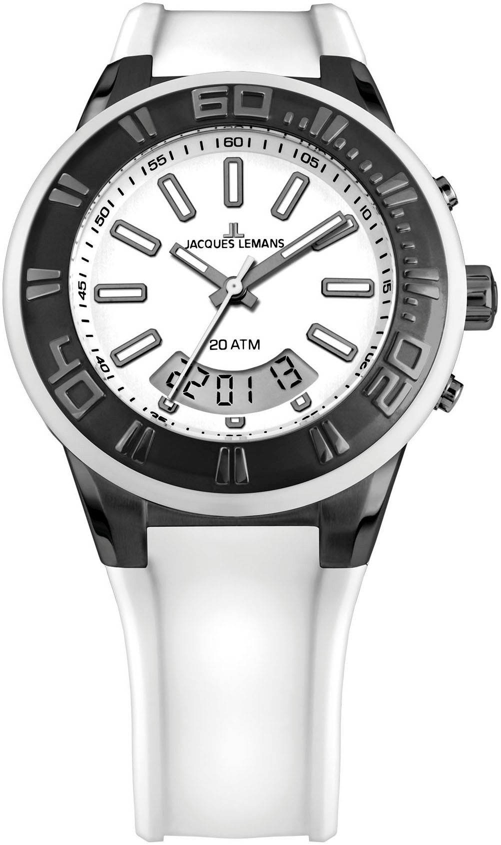 Jacques Lemans Chronograph Miami 1-1786J, Quarzuhr,Armbanduhr,Damen,Herren,Silikonarmband,bis 20 bar wasserd.