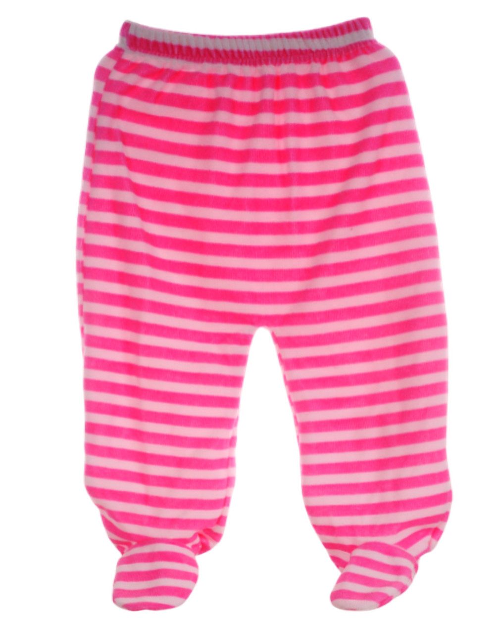Schlupfhose Baby Hose mit Fuß aus Velours in Rosa gestreift