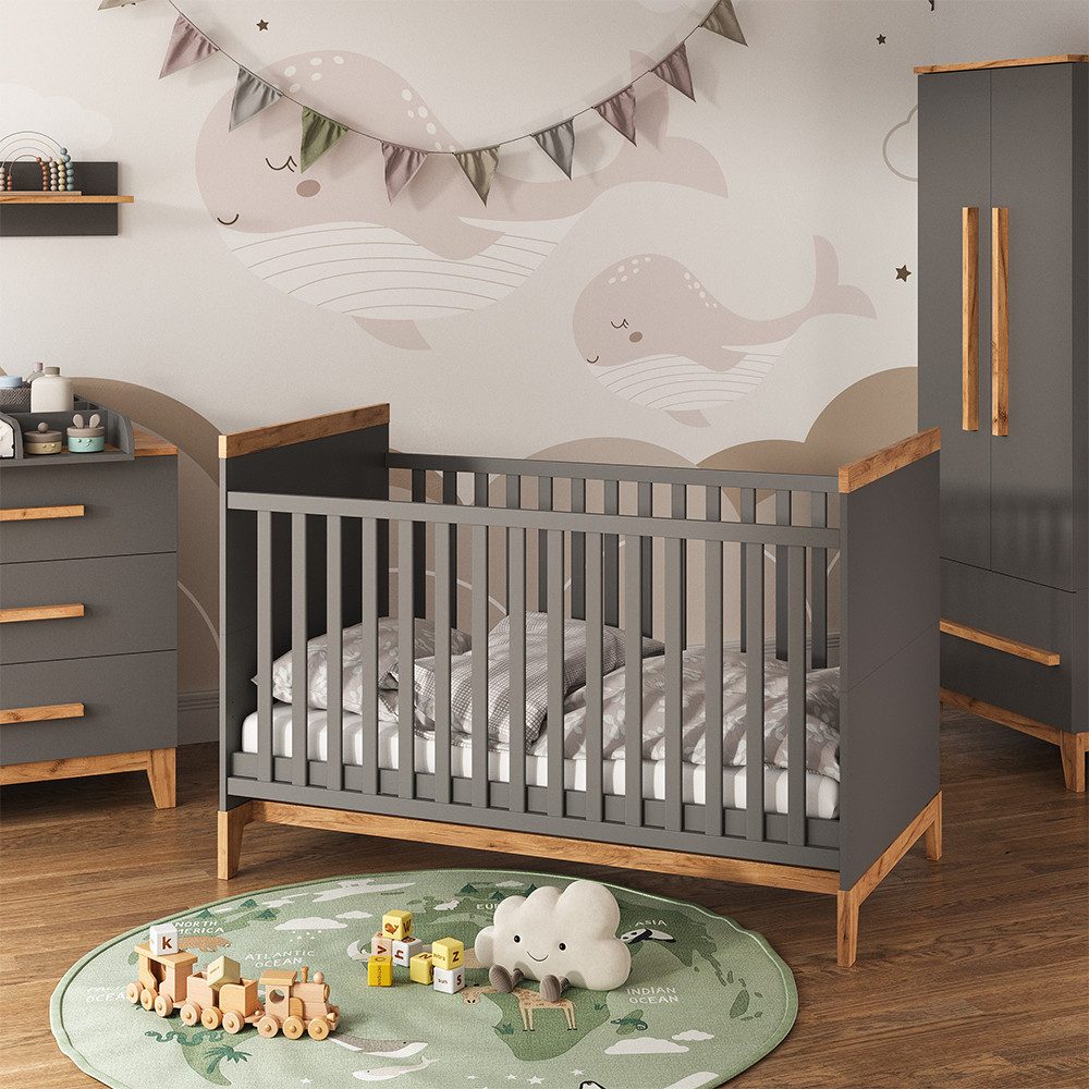 VitaliSpa® Babybett Malia, Grau/Artisan, 70x140 cm, 1-tlg.