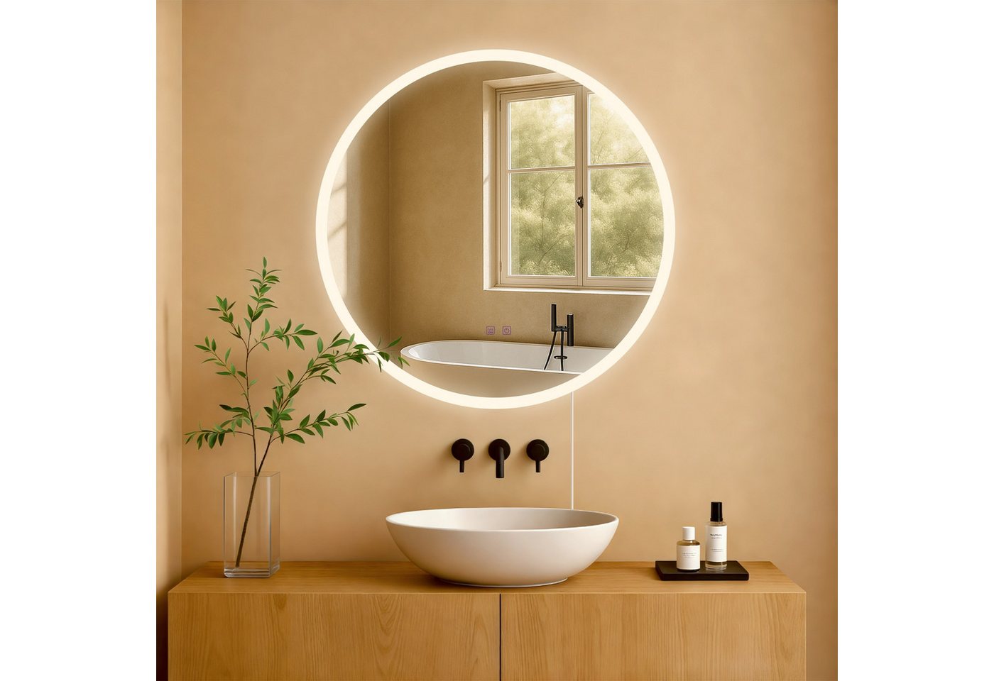 CLP Wandspiegel Laconia (1er), Anti-Beschlag, LED-Licht, dimmbar, 3 Modi, IP44