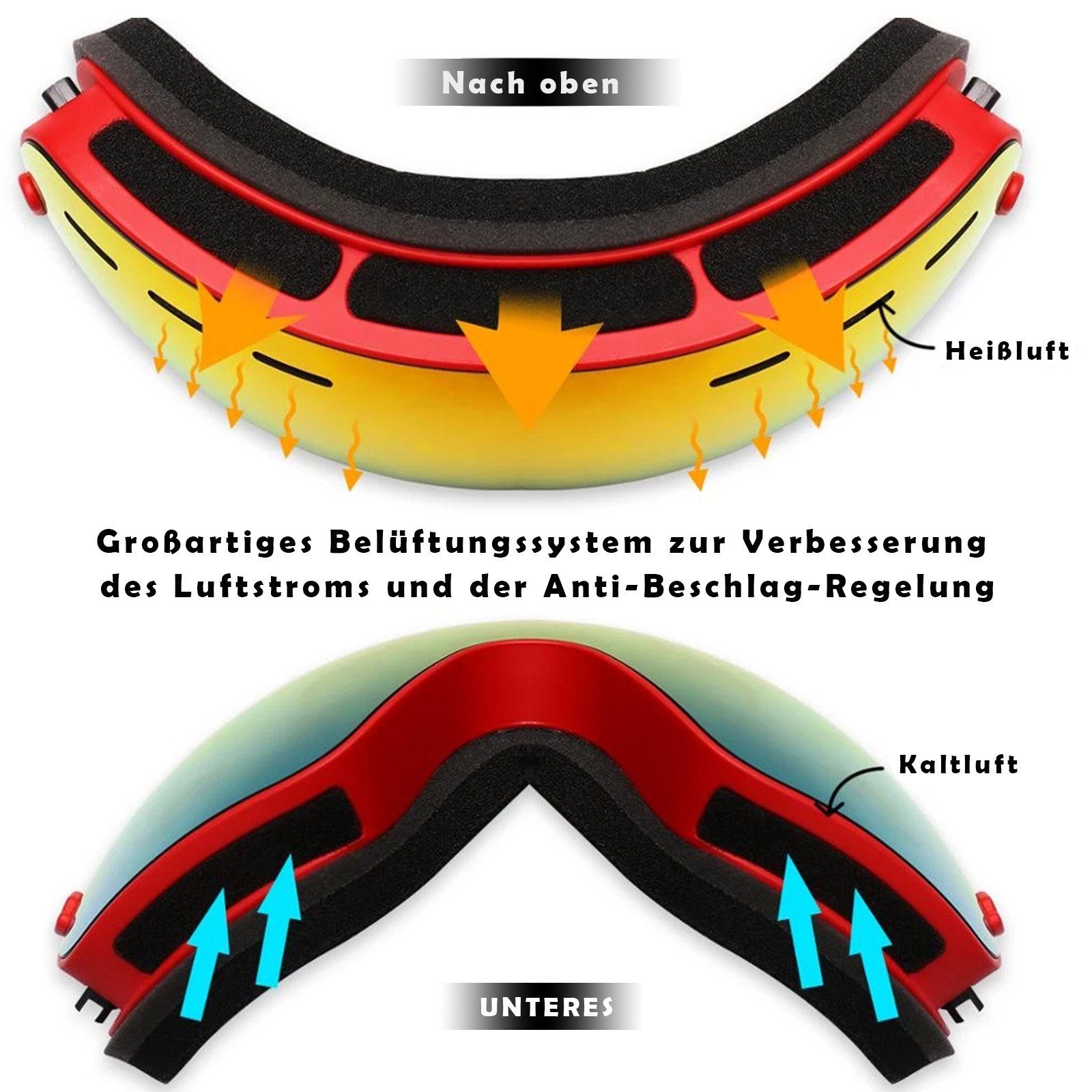 Rosnek Snowboardbrille Skifahren, UV400, magnetisch, Frauen Männer Linse, Doppellagige für Anti-Beschlag, Grau