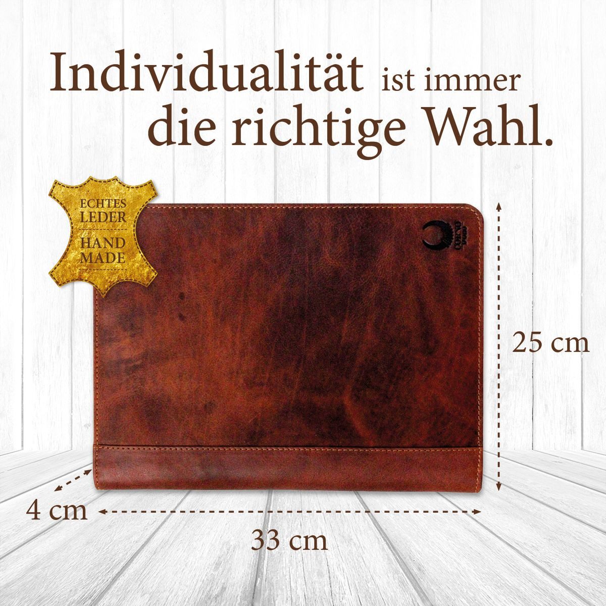 Corno d´Oro Aktenmappe für bis 12 Zoll Tablet iPad Handmade Dokumentenmappe A4 Leder Vintage, Schreibmappe mit Reißverschluss, RFID Schutz, im Geschenkbox