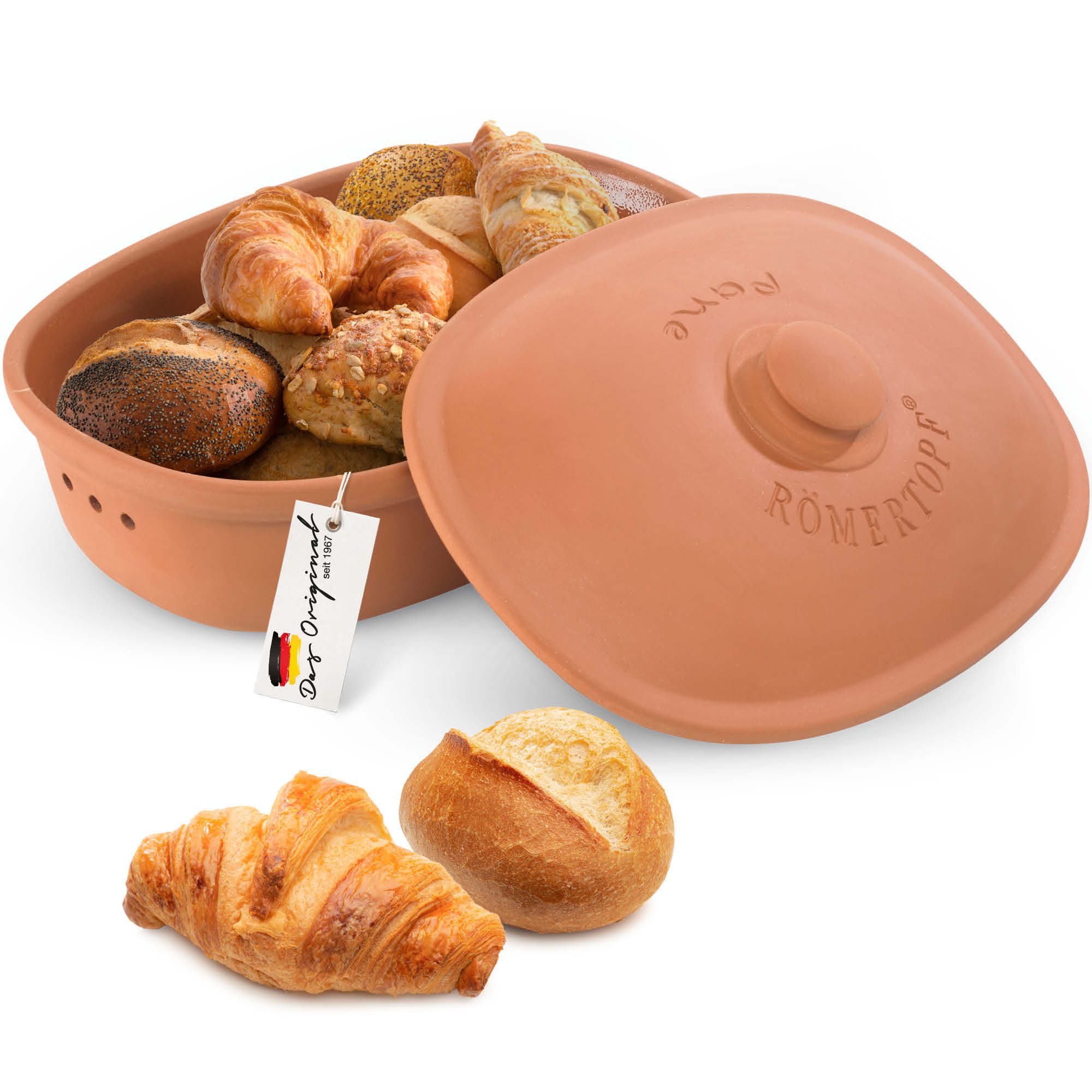 RÖMERTOPF Römertopf Brottopf oval MAXI 6,5 Liter - Keramik Brotkasten, (Set), aus Naturton