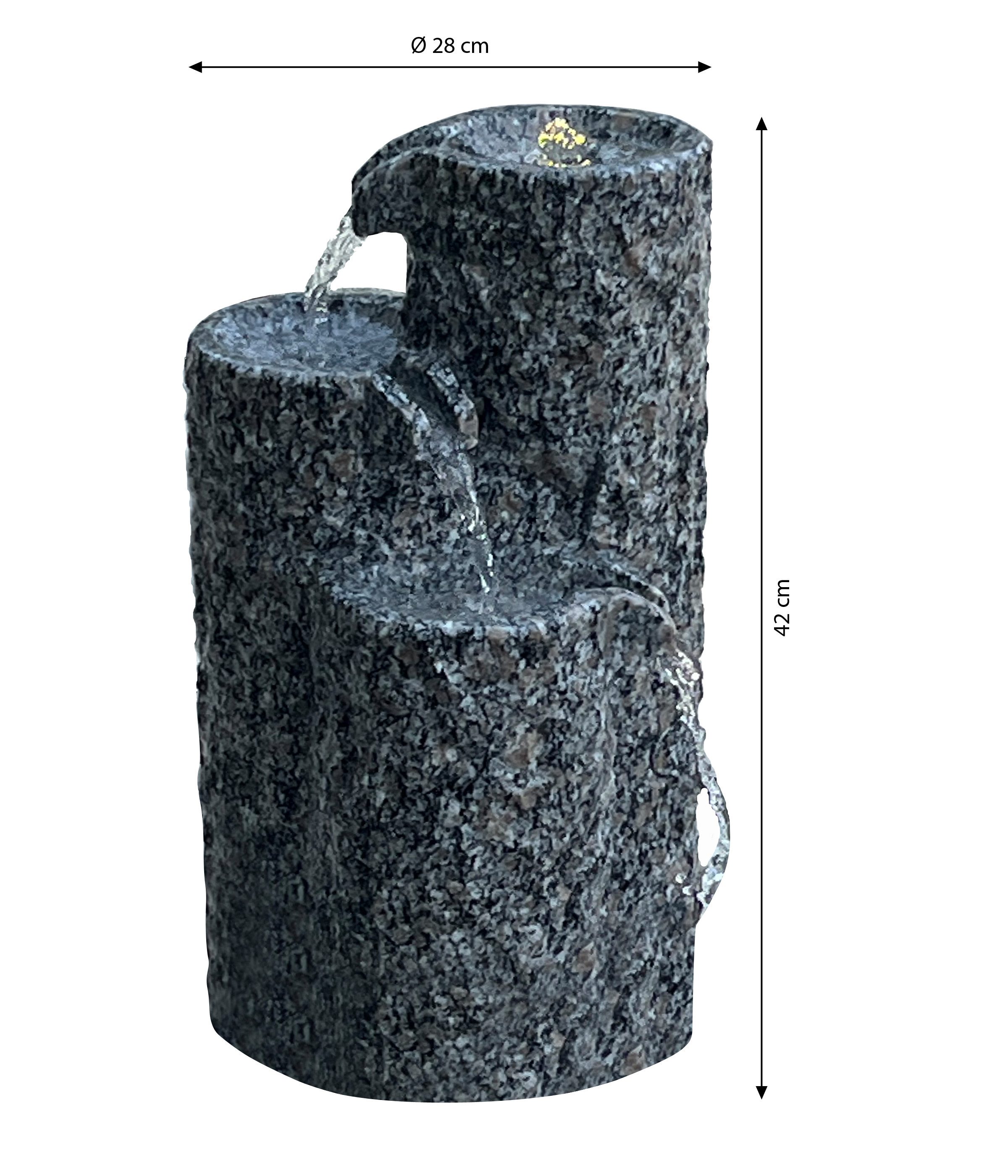 Dehner Gartenbrunnen Heidelberg, mit warmweißer LED Beleuchtung, 28 x 42 x 28 cm, 28 cm Breite, rustikales Wasserspiel aus Granit, Komplettset mit Pumpe und Trafo