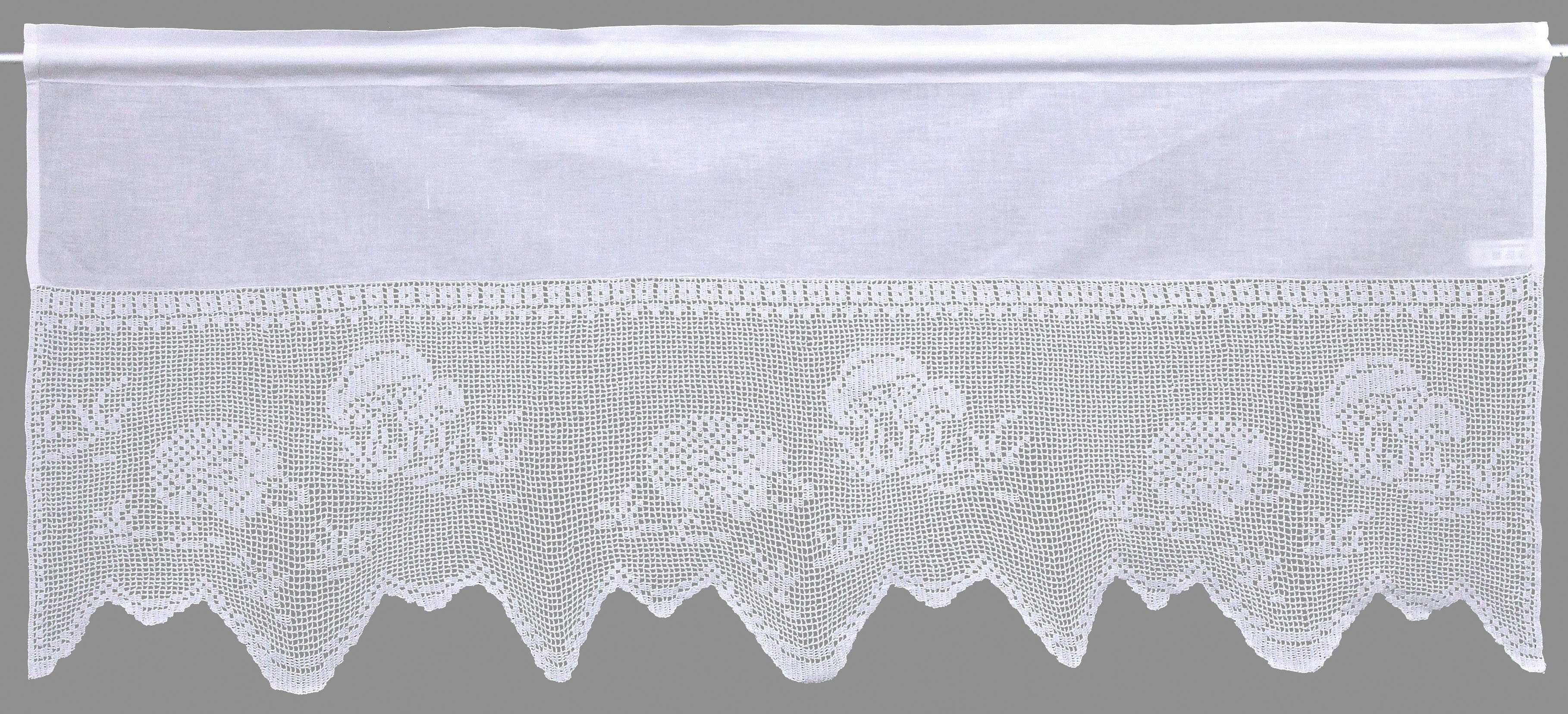 HOSSNER - ART OF HOME DECO Querbehang Igel (1 St), Stangendurchzug, halbtransparent, Wirkware, handgehäkelte Spitze, weiß, Baumwolle