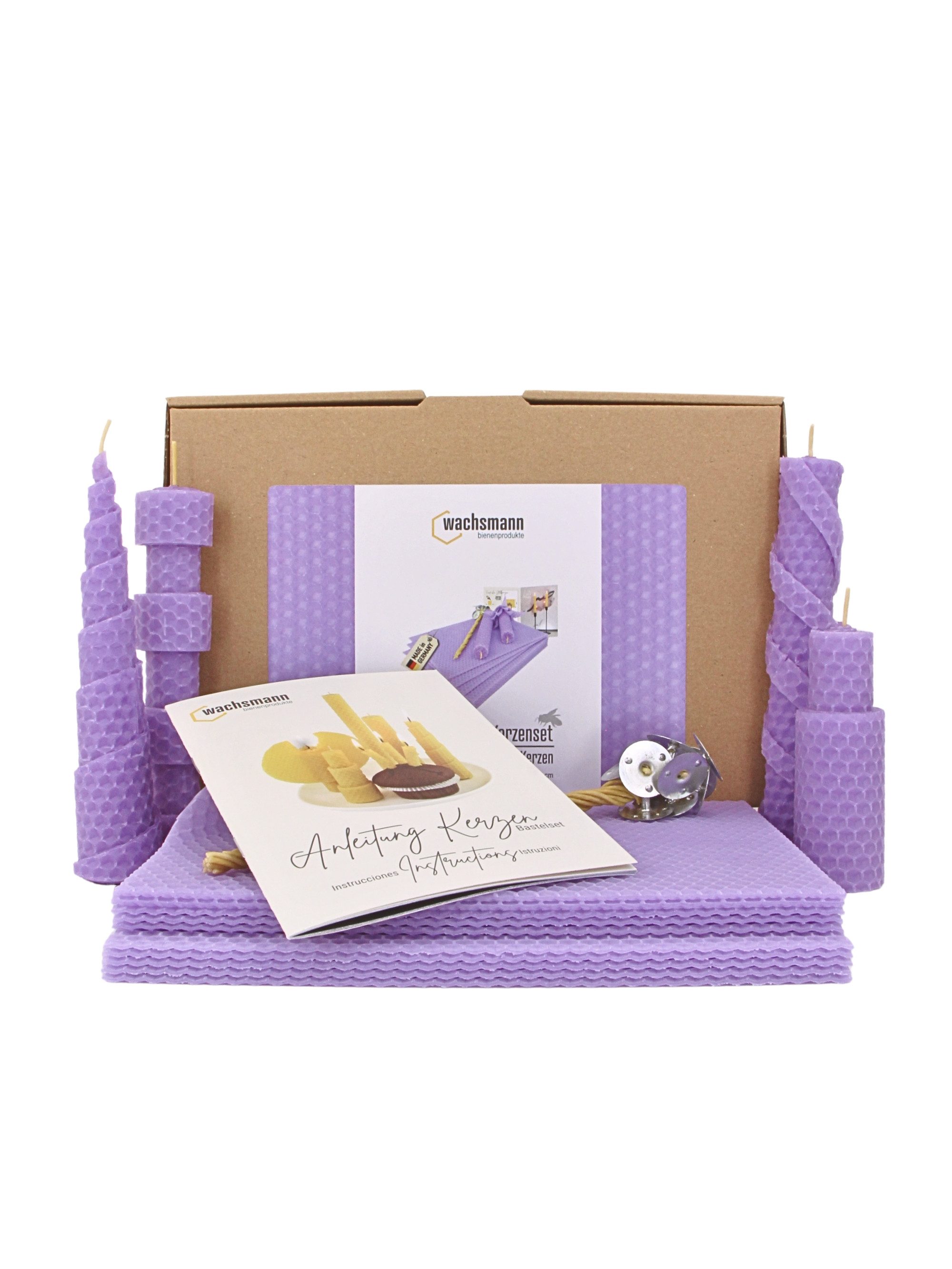Wachsmann Bienenprodukte Bienenwachskerze Bastelset für Erwachsene, 10 Bienenwachsplatten (aus Deutschland, mit Hanfdochten für 10 Kerzen), 100 % reines Bienenwachs