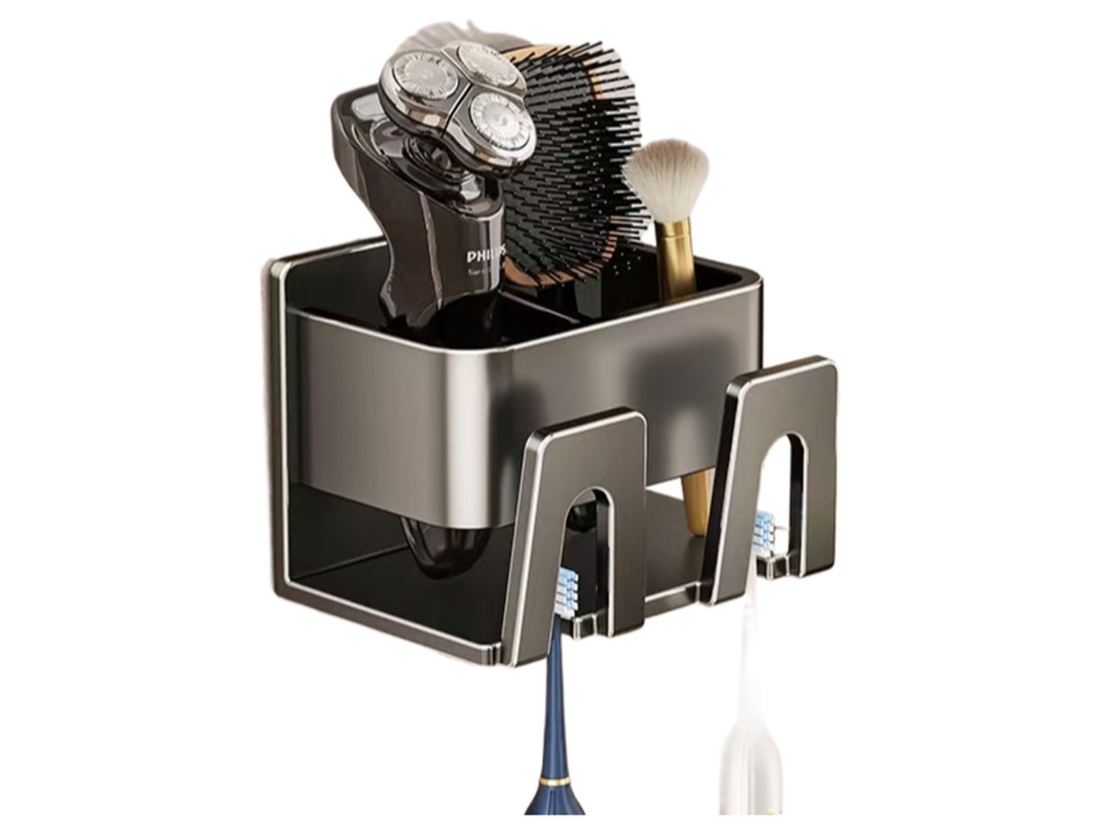 Jumpeak Zahnbürstenhalter zahnbürstenhalter wand ohne bohren, Metallkonstruktion,Partitionsstruktur,Duschablage