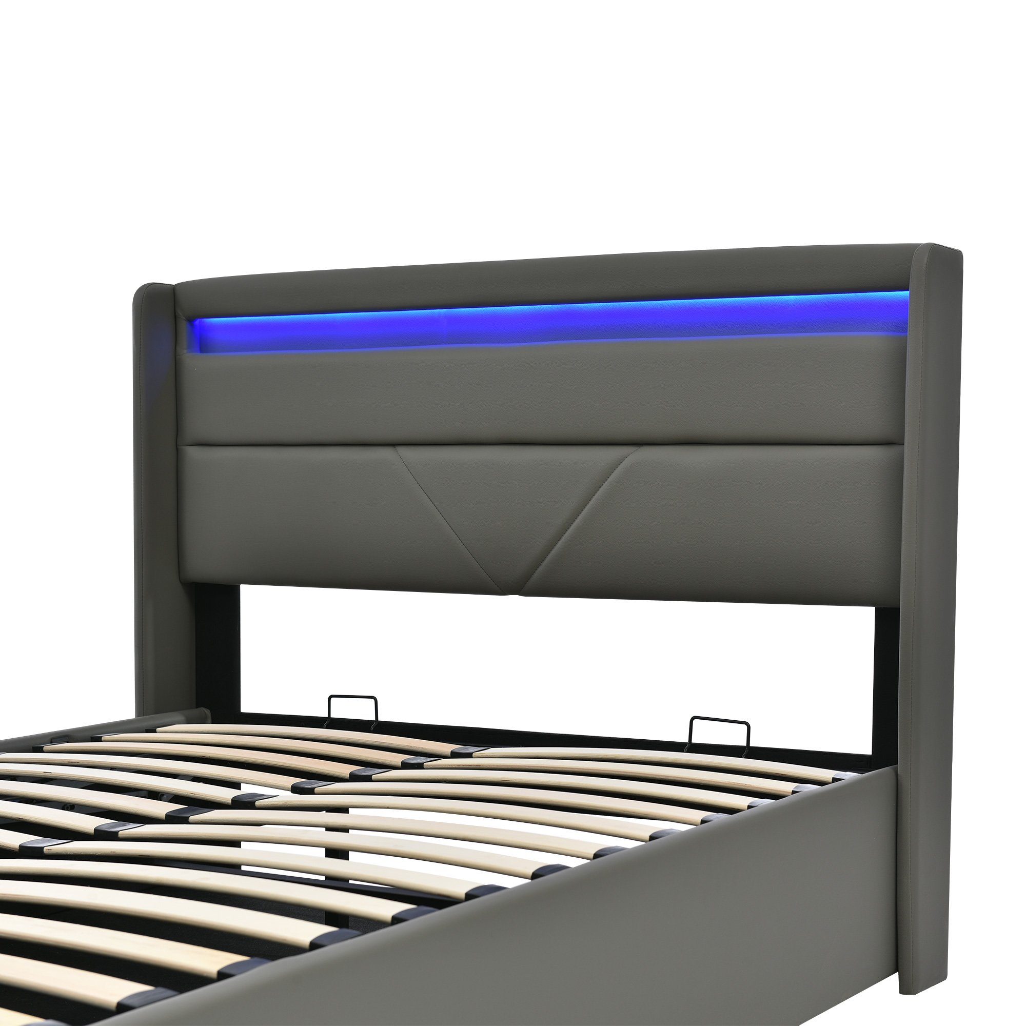 Weiß/Grau, Fernbedienung LED+Stauraum Polsterbett Mit Doppelbett mit Hydraulisch Gotagee Polsterbett