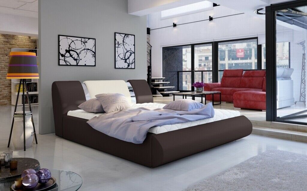 JVmoebel Bett, Braun/Weiß 180x200cm Polster Bett Luxus Schlafzimmer Design