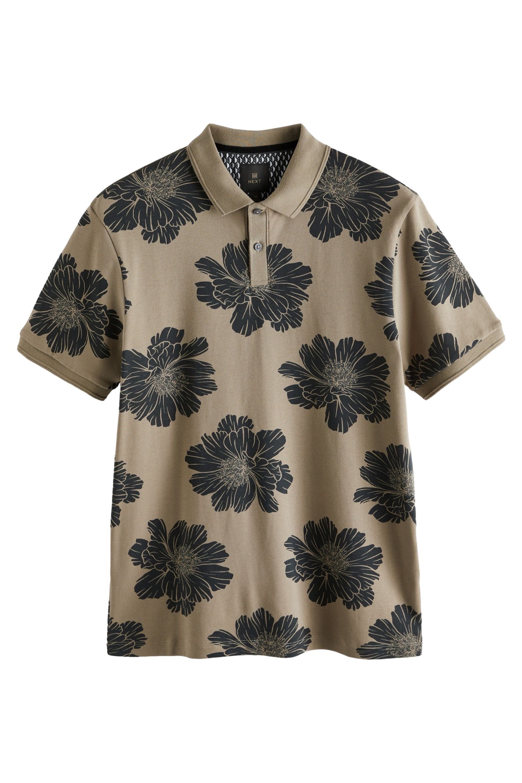 (1-tlg) Poloshirt Neutral/Black Geoprint Floral Polo-Shirt mit Next