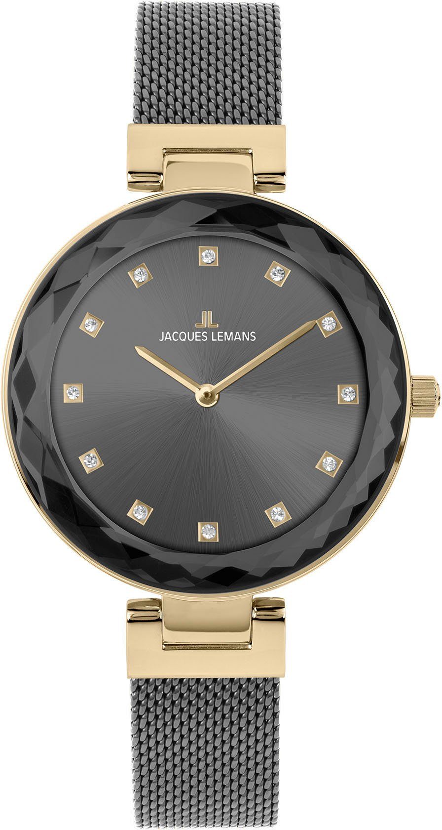 Jacques Lemans Quarzuhr Milano, 1-2139E, Armbanduhr, Damenuhr, Kristallsteine, gehärtetes Crystexglas