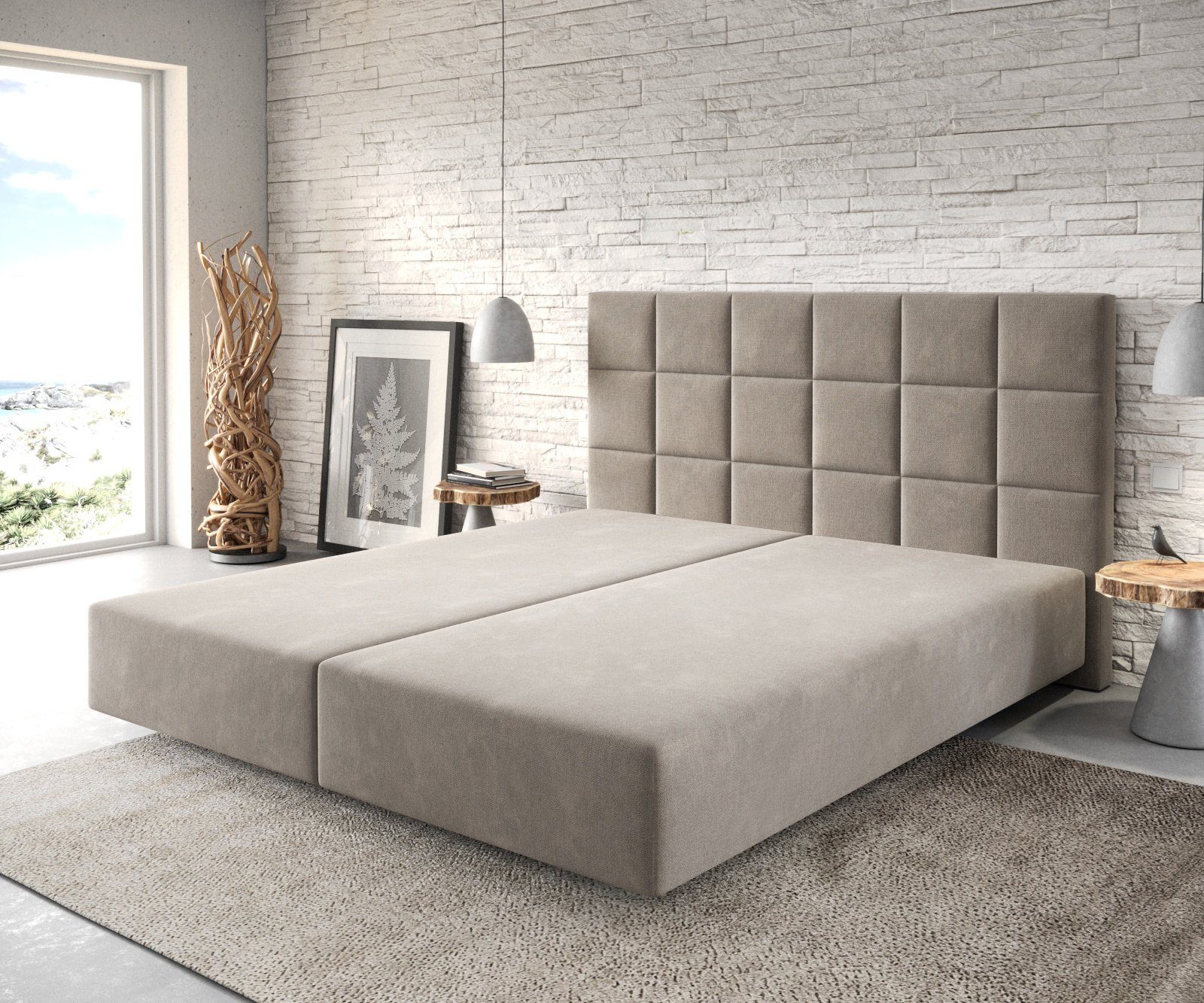 DELIFE Boxspringbett Dream-Fine, Mikrofaser Beige 180x200 cm