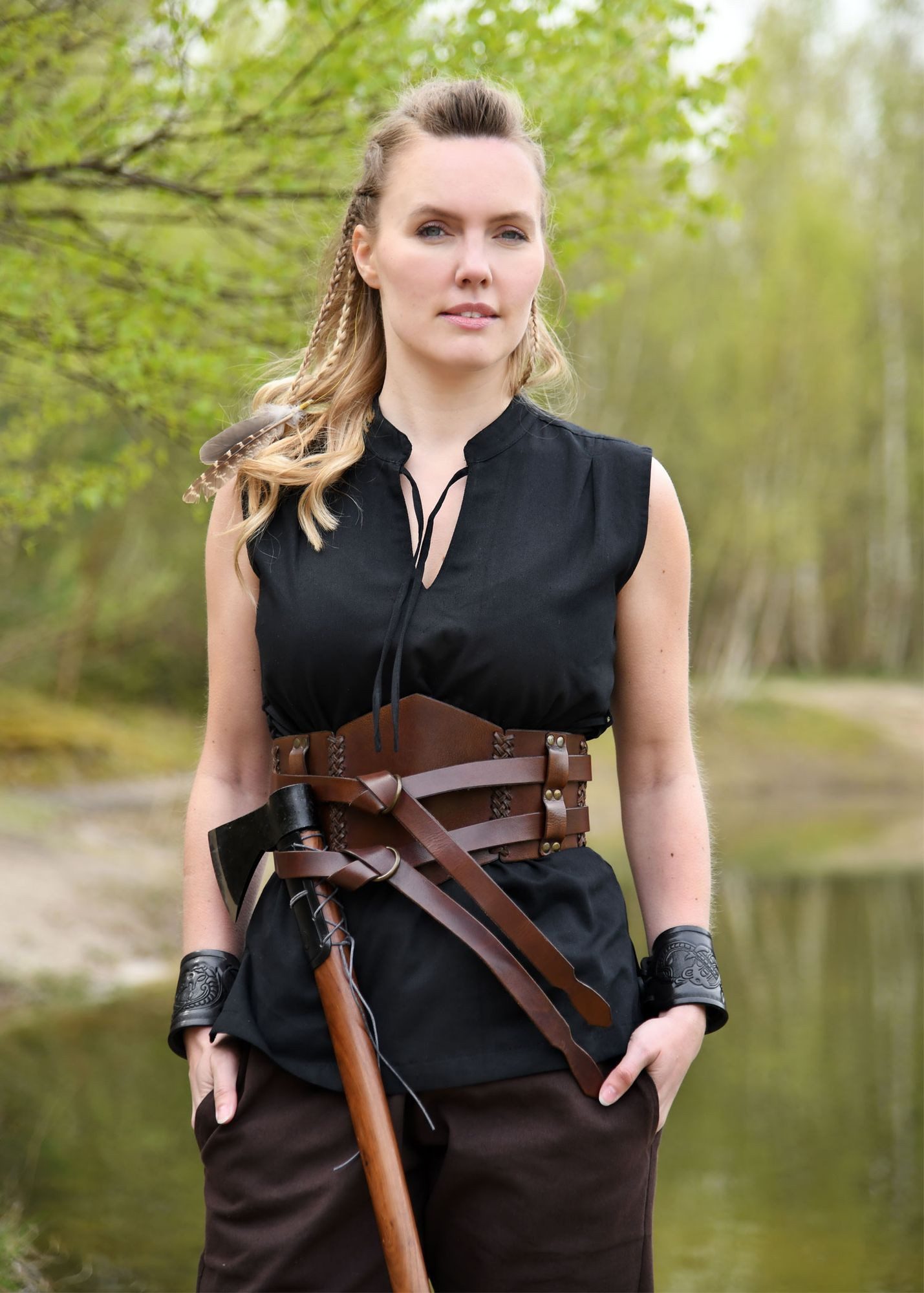 Battle Merchant Kostüm Ärmellose Mittelalter-Bluse Levke, schwarz, Gr. XXL
