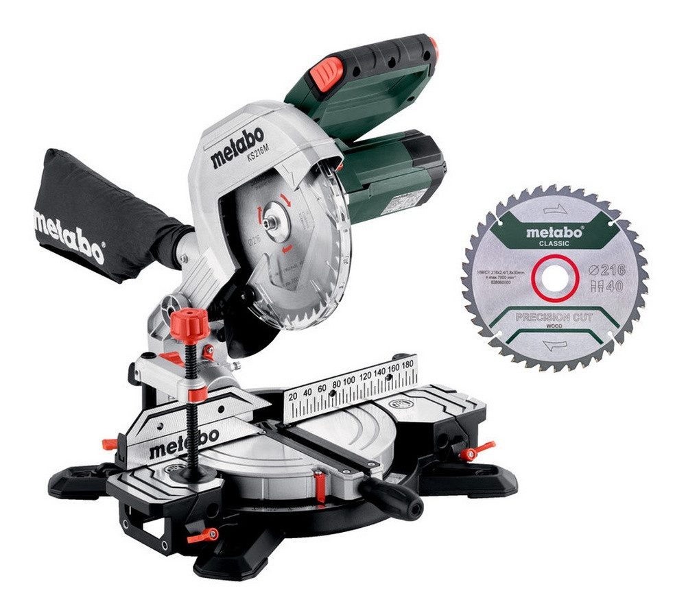 metabo Kapp- und Gehrungssäge KS 216 M Set, Kappsäge mit 2. Hartmetall-Sägeblatt im Karton