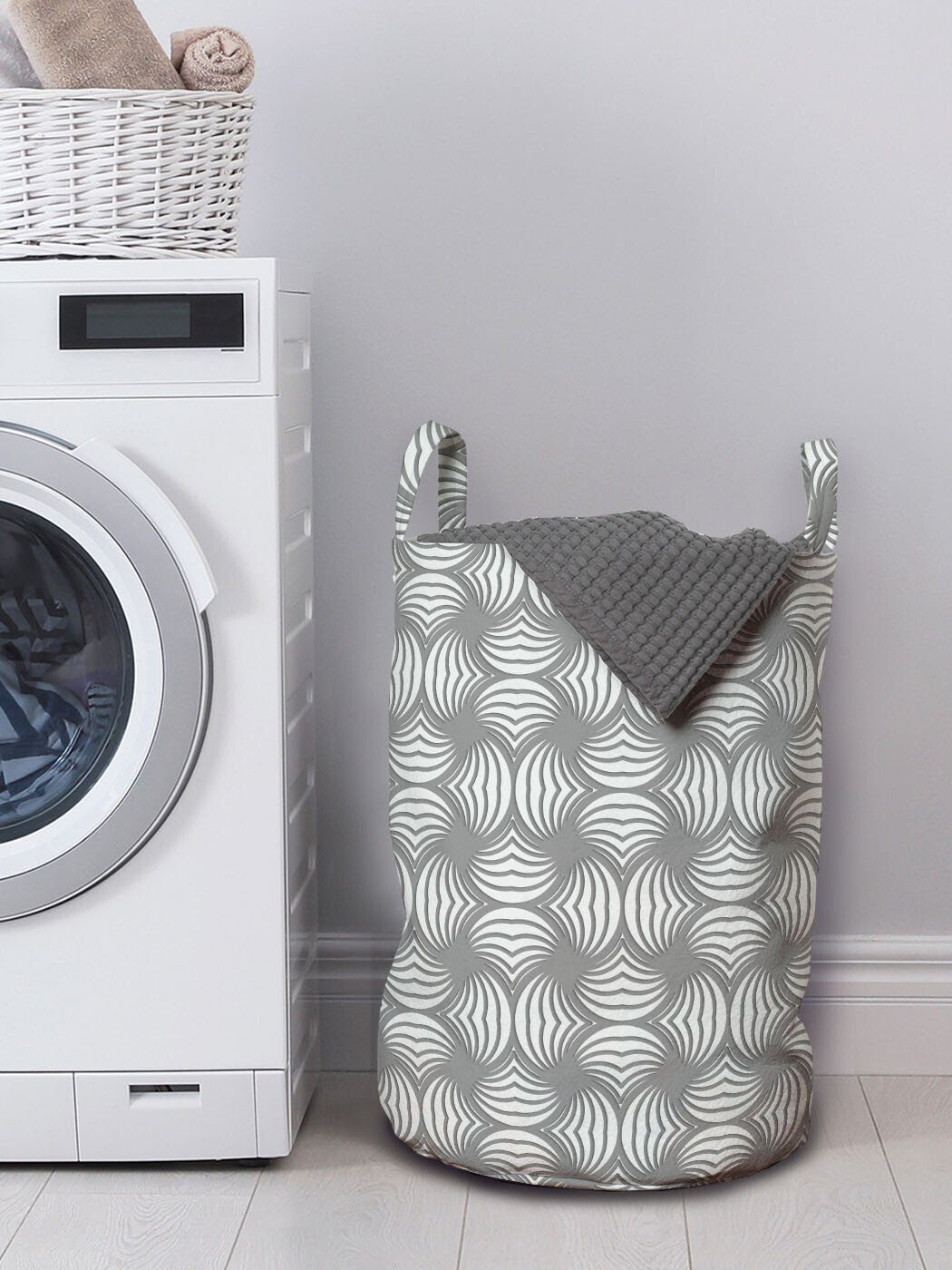 Abakuhaus Wäschesäckchen mit Griffen Abstrakt Stripes Waschsalons, Twisted Wäschekorb Kordelzugverschluss Kreis für