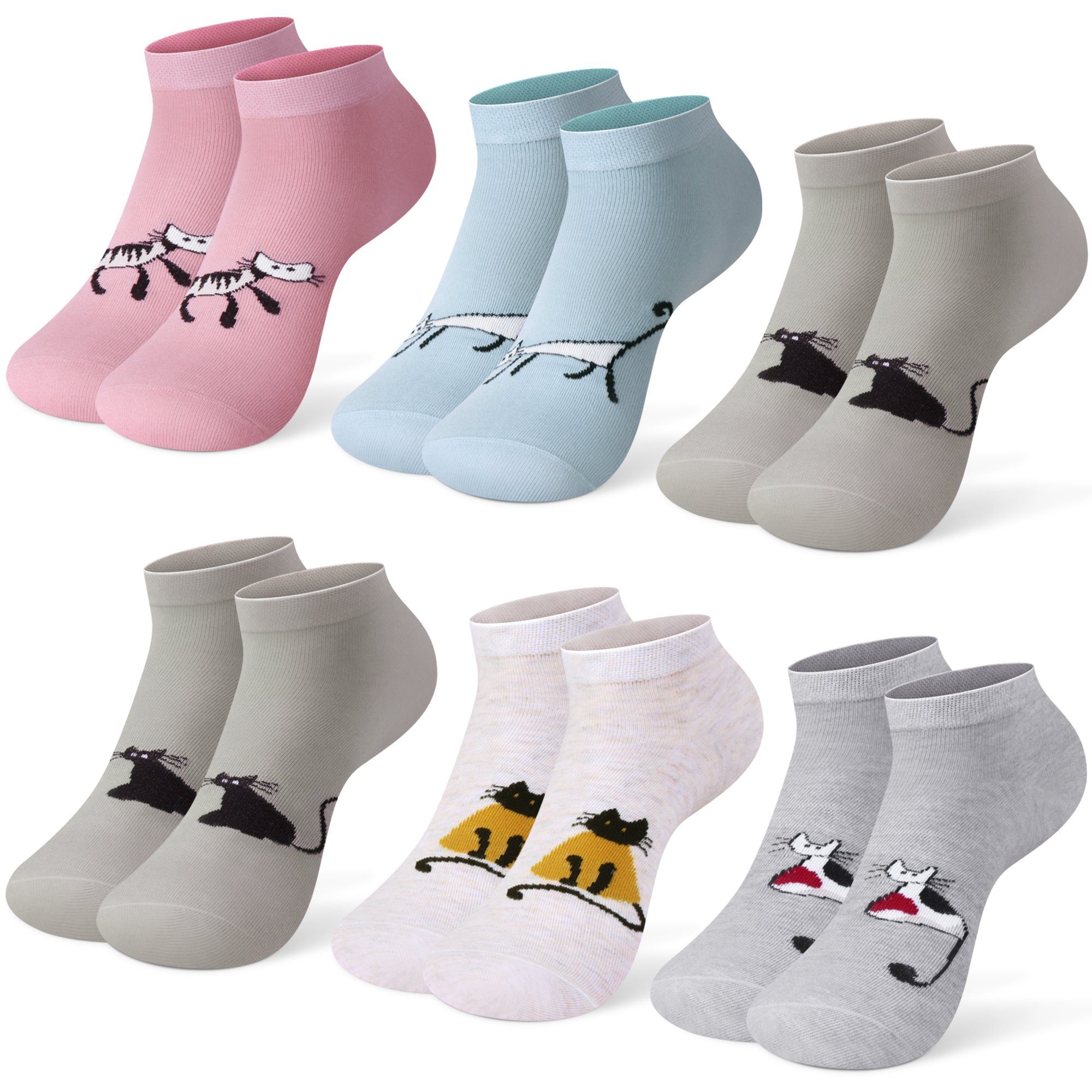 Libella Sneakersocken Farbe (12er-Pack) 12 mit Sneaker uni 2125-2157 Paar Katze-Motiv Socken
