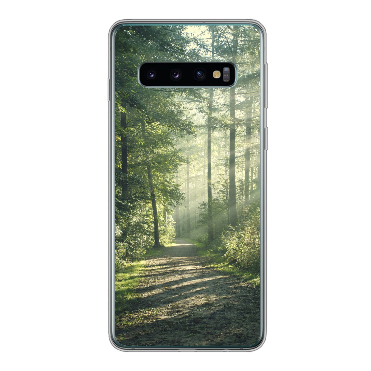 MuchoWow Handyhülle für Samsung Galaxy S10 Wald - Weg - Sonne - Bäume - Grün - Natur, Phone Case, Silikon, Schutzhülle Dünn