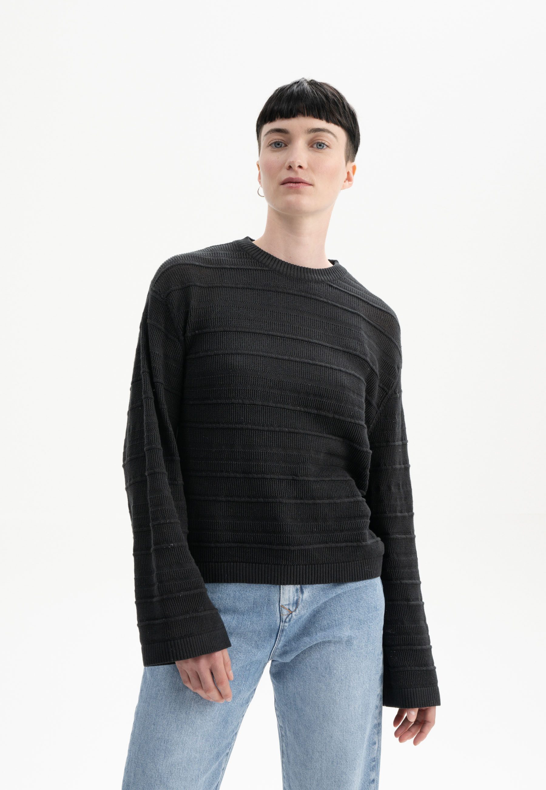 MELA Strickpullover Strukturierter Strickpullover Style JALIDI Weite Ärmel günstig online kaufen