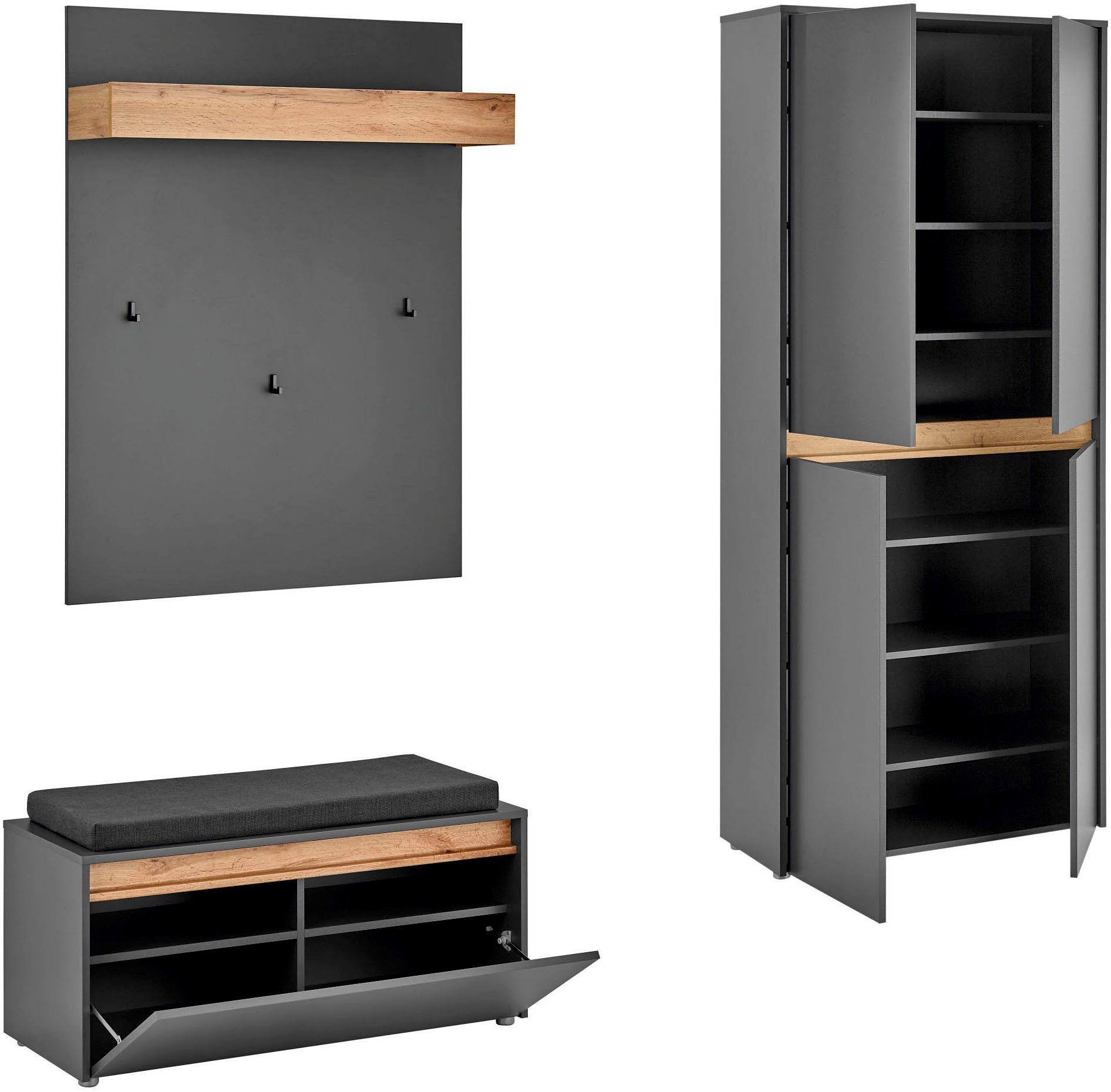 Home affaire Garderoben-Set City/Giron, moderne Garderobe, viel Stauraum, ca. 40 Schuhe, (Set, 3-St), enthält Schuhschrank, Garderobenpaneel & Garderobenbank mi – Bild 5 von 5