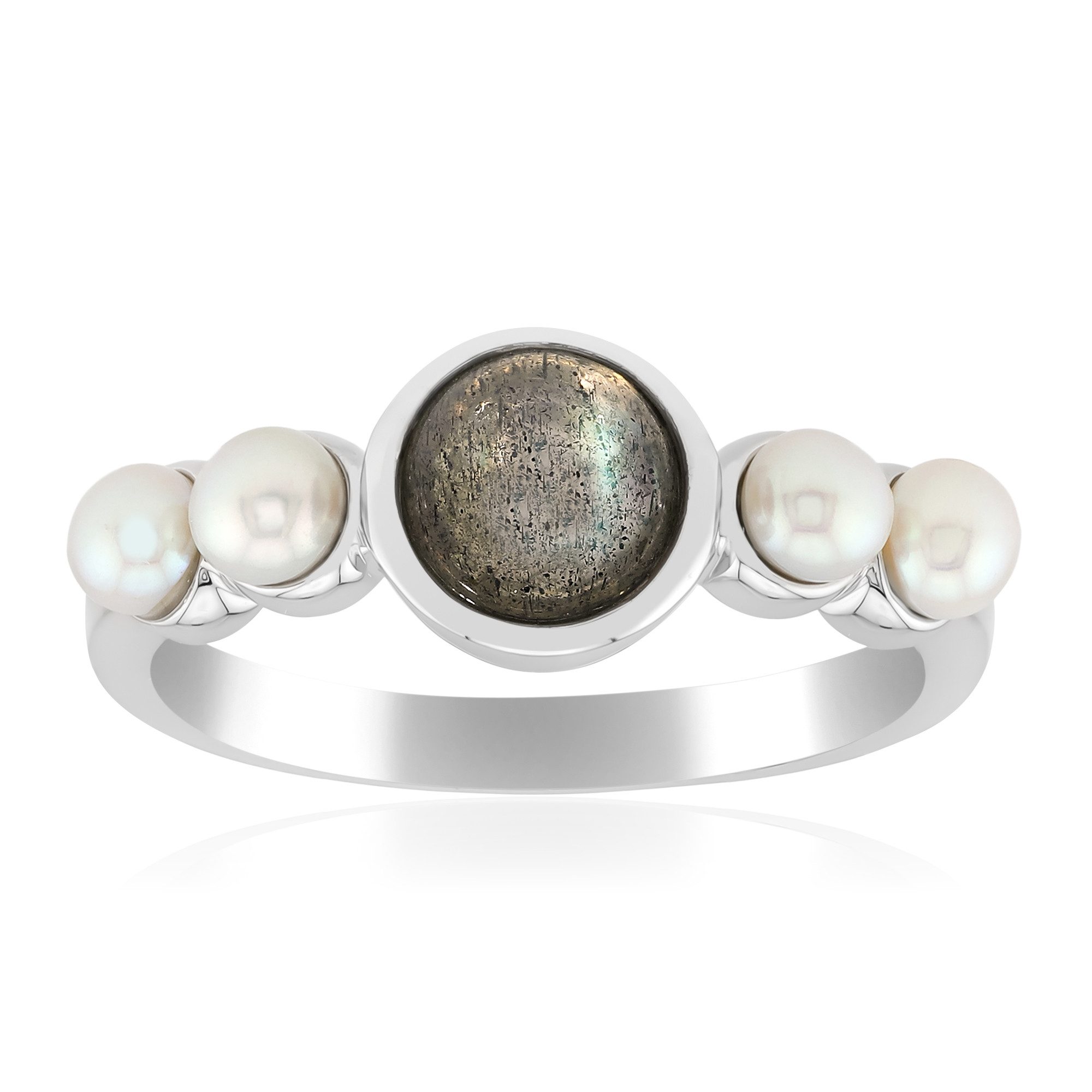 Cavill Perlenring Silberring mit Labradorit, Madagaskar, 0,82 ct (1-tlg)