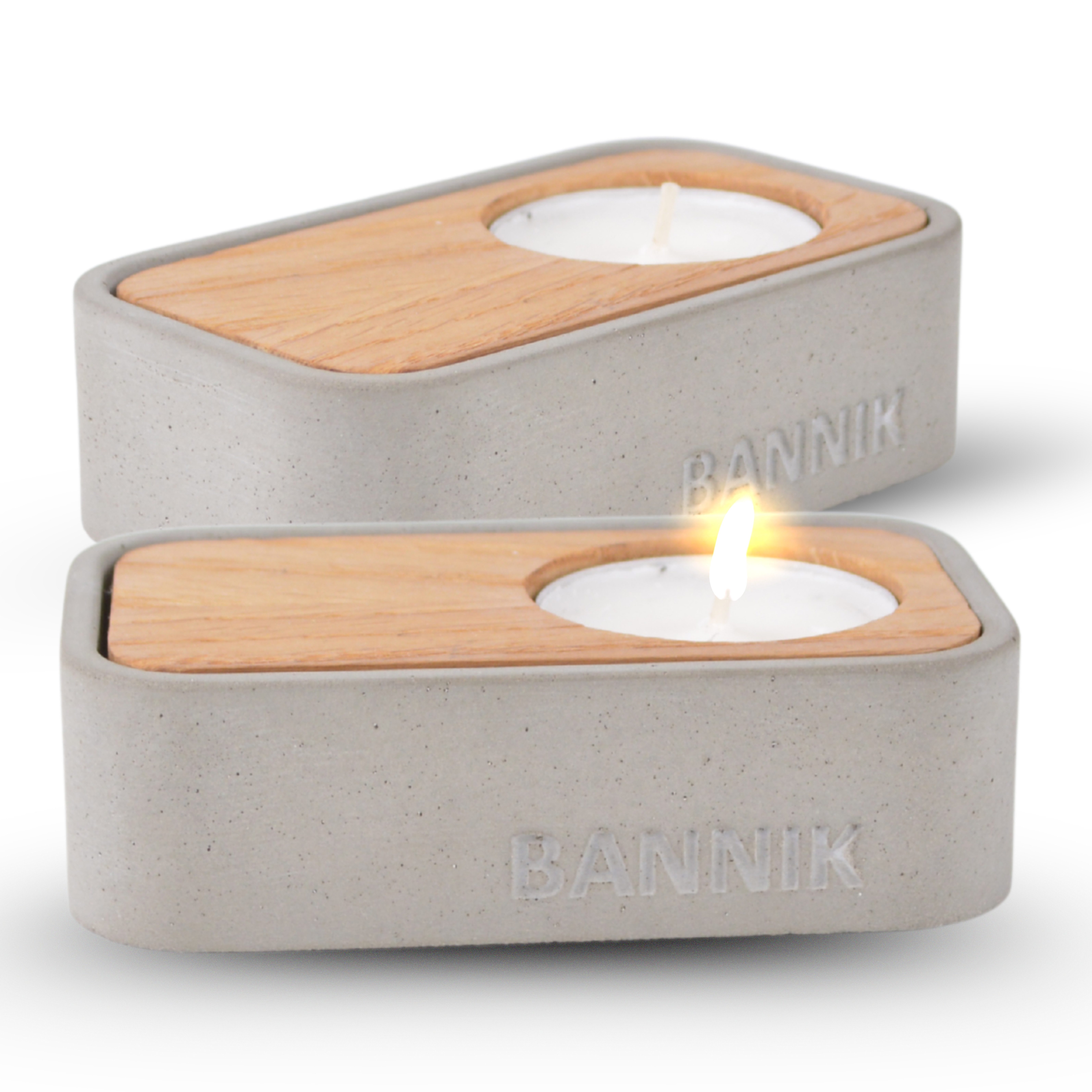 Bannik Teelichthalter aus Beton und Massivholz, Kerzenhalter (1 St., 10x6x3cm), runde, glatte, hochwertige Haptik - Handarbeit - Made in Germany