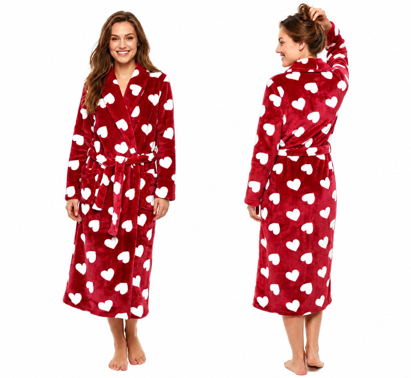 Rungassi Damenbademantel GAUBERT Damen Bademantel aus Coral Fleece Herzmuster u. Schalkragen, 100 % Polyester