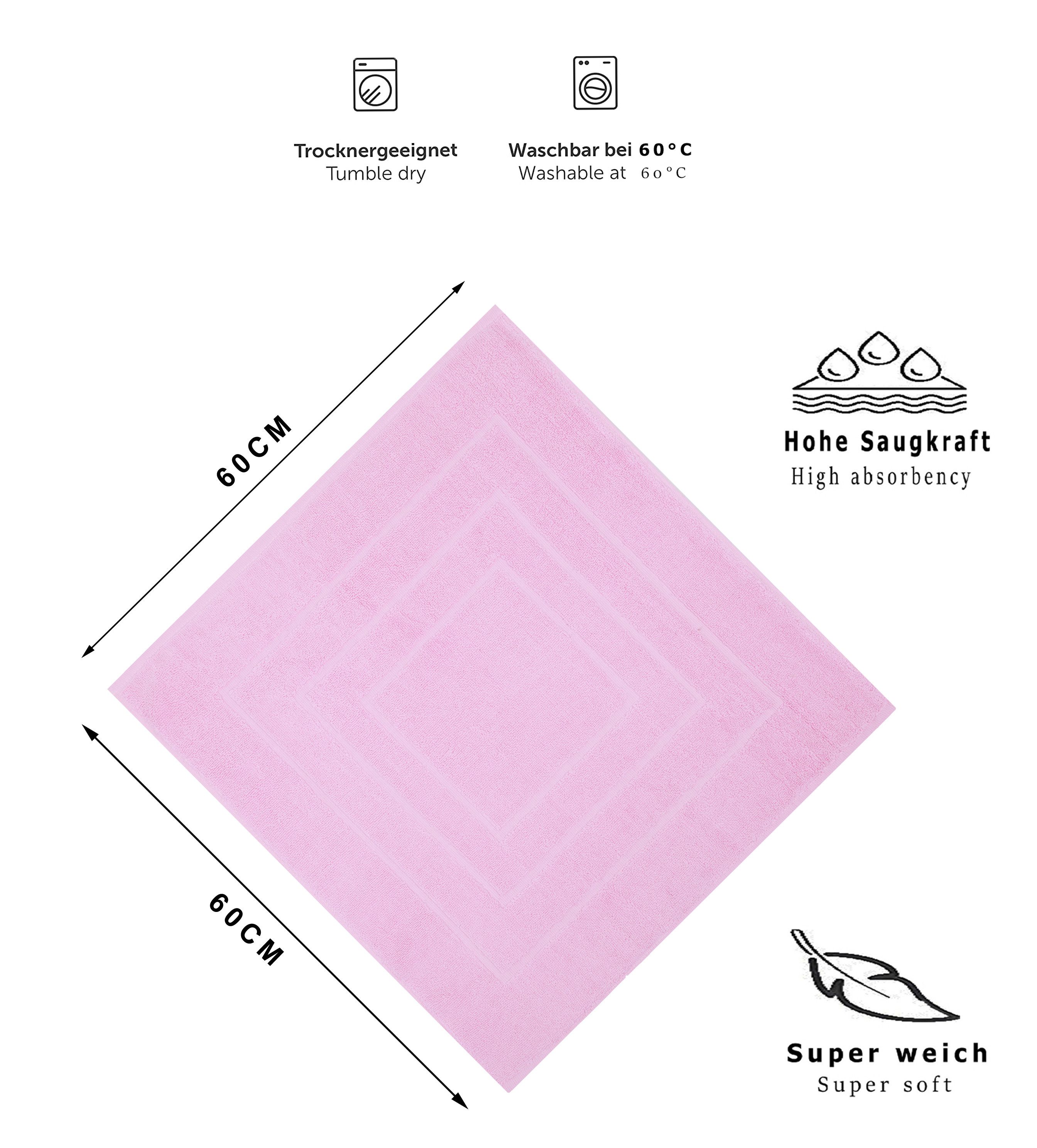 Betz Badematte Badvorleger Palermo Badteppich Duschvorlage 60 x 60 cm, schnell trocknend, beidseitig nutzbar, fußbodenheizungsgeeignet, Baumwolle, Qualität 680g – Bild 2 von 4