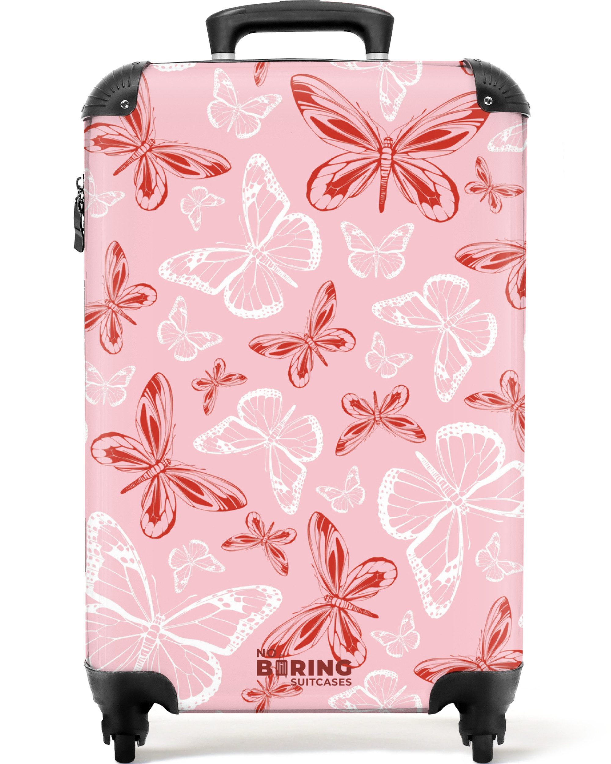 NoBoringSuitcases.com© Hartschalen-Trolley Muster von Schmetterlingen 55x35x20cm, 4 Rollen, Reisetasche mit Rollen, Koffer Handgepäck Flugzeug