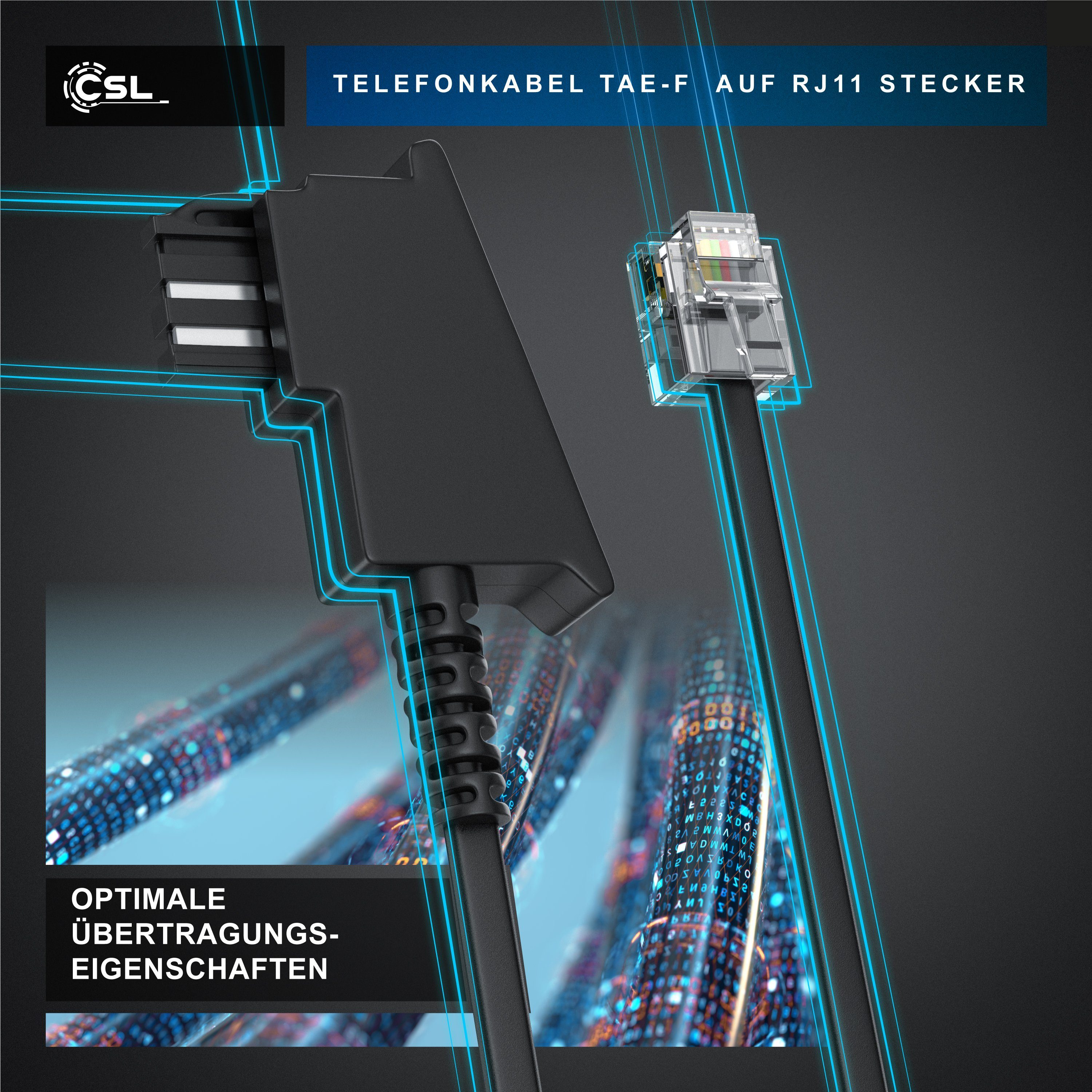 CSL Telefonkabel, TAE-F, RJ-11 (50 cm), Flachkabel TAEF Telefondose zu Telefon Fax Anrufbeantworter flach 0,5m