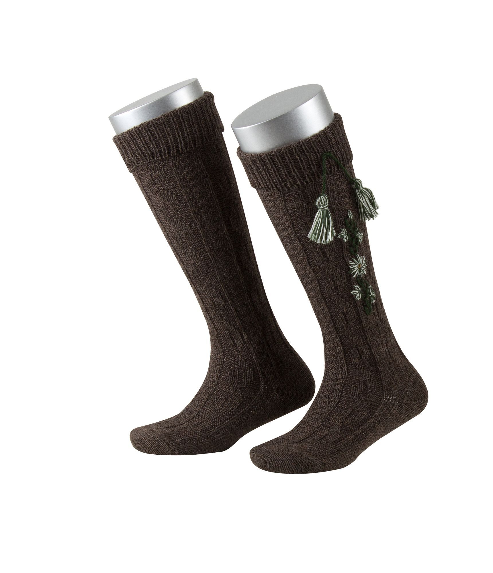 Lusana Trachtensocken L409 Kinder-Kniestrümpfe mit Edelweißranke und Quasten