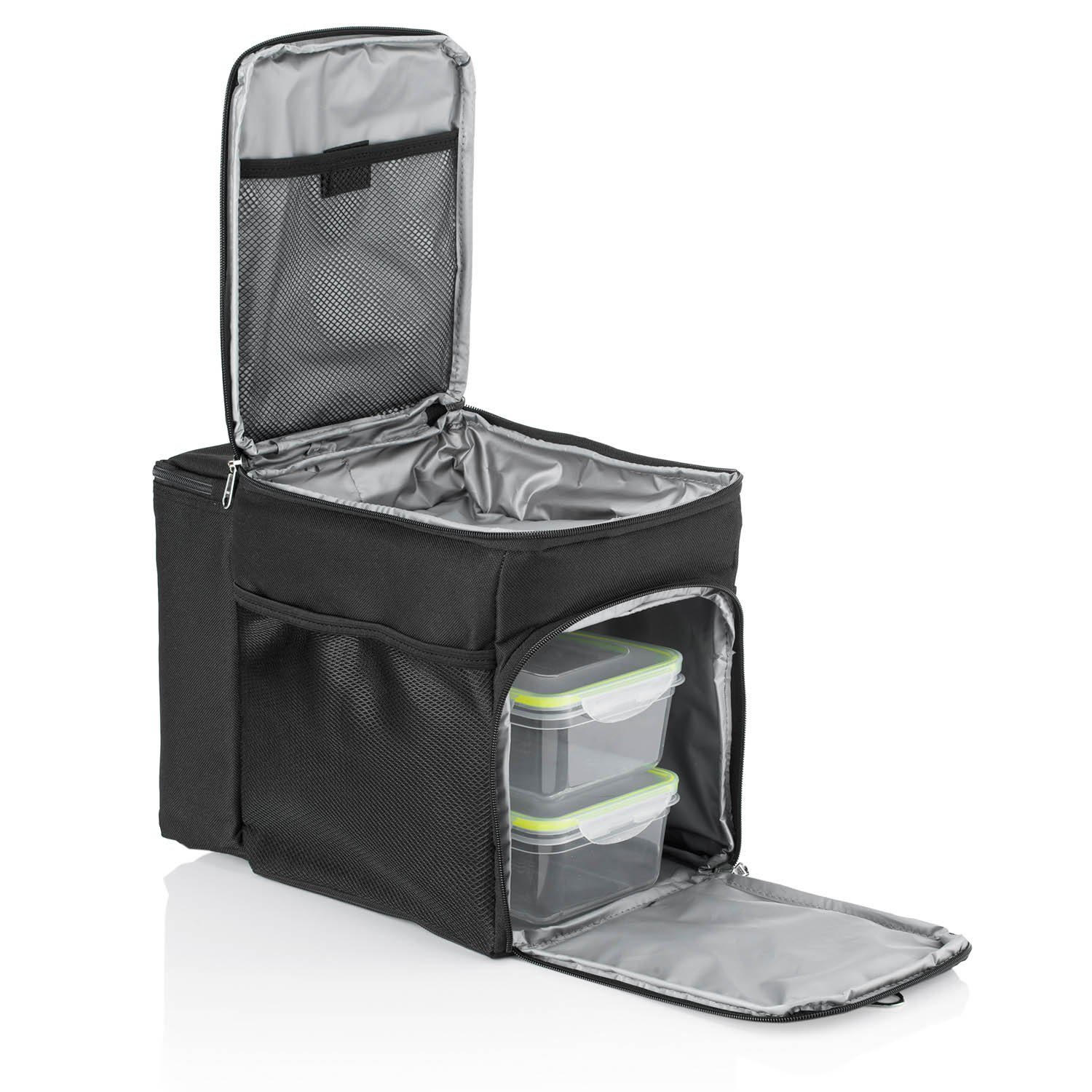 Dimono Frischhaltedose DIMONO Isoliert Kühlbox Tasche-Picknick Thermotasche mit 3 Lunchboxen, Stoff, (inkl. 3x Brotzeit-Dose), mit Kühlakku & Flaschenfach