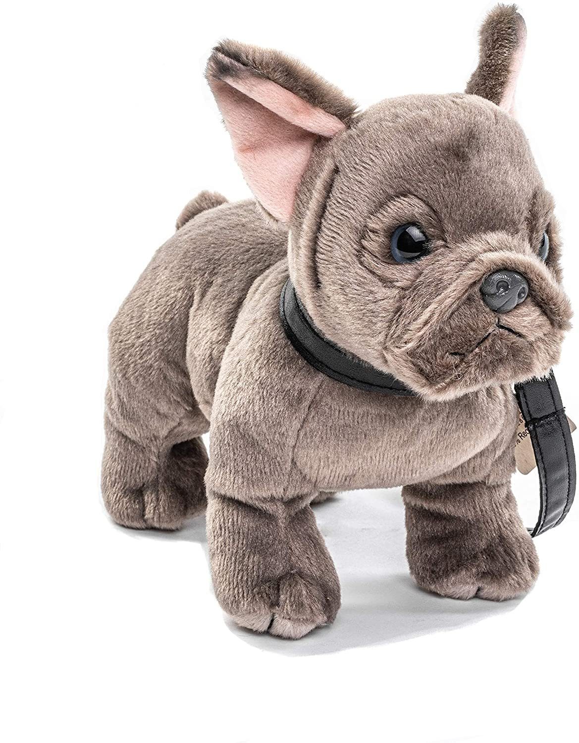 Uni-Toys Kuscheltier Französische Bulldogge grau, m.Leine - 26 cm - Plüsch-Hund, Plüschtier, zu 100 % recyceltes Füllmaterial