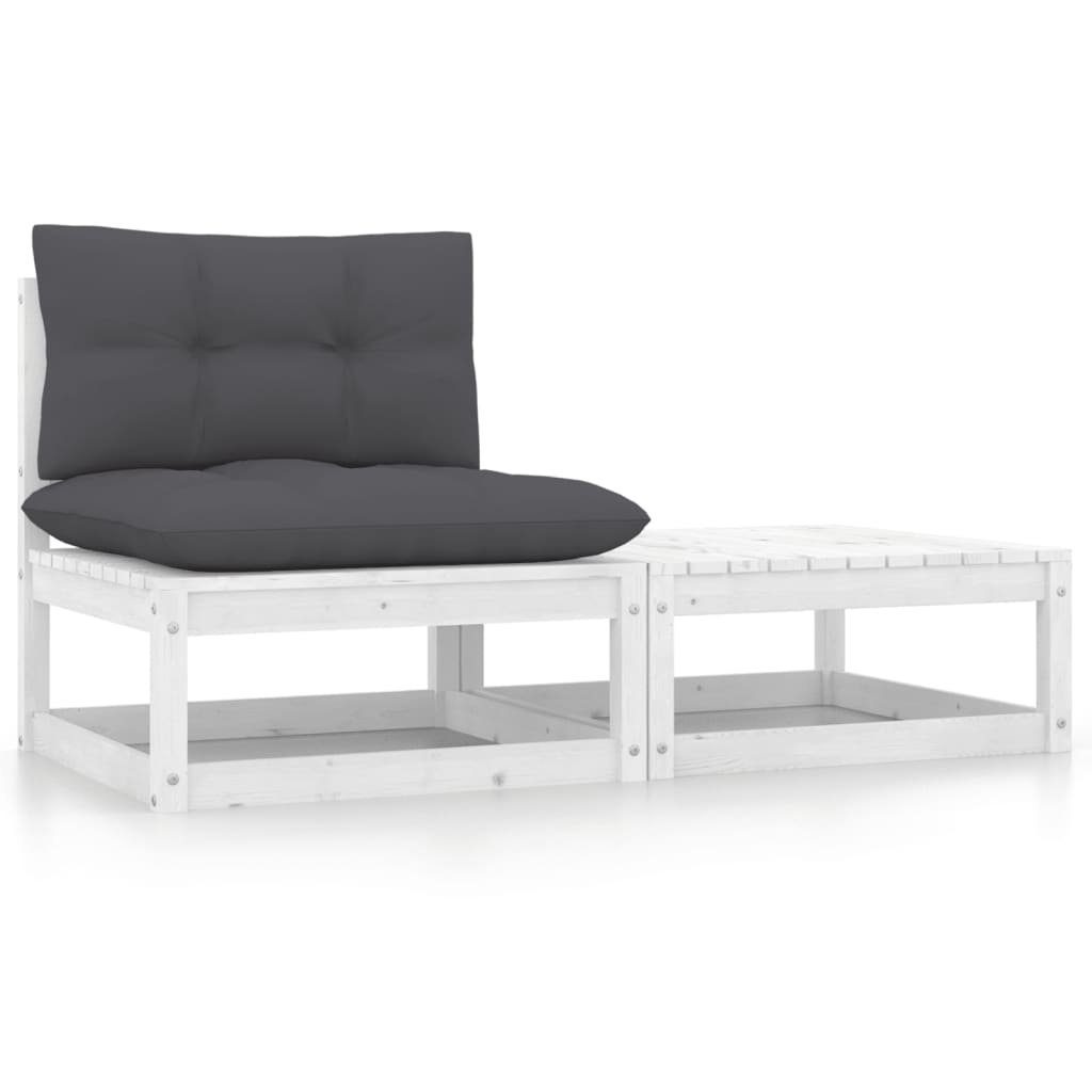 vidaXL Loungesofa 2-tlg. Garten-Lounge-Set mit Kissen Weiß Kiefer Massivholz, 1 Teile