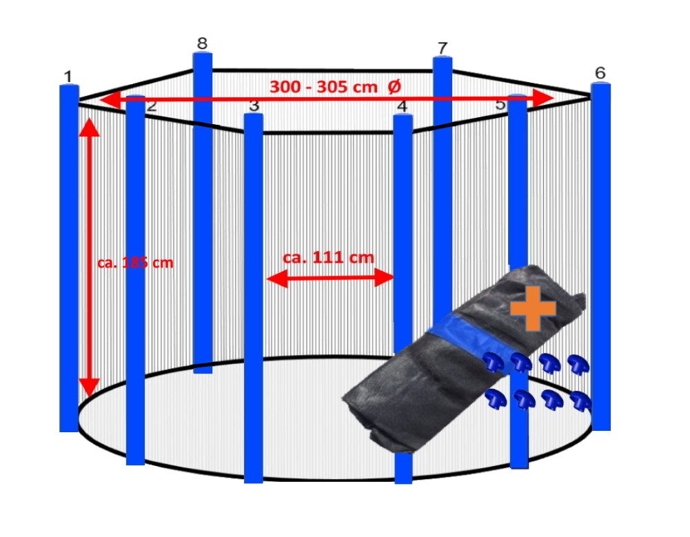 walexo Gartentrampolin Trampolin Sicherheitsnetz für 8 Stangensysteme (farbig), Ø 305 cm