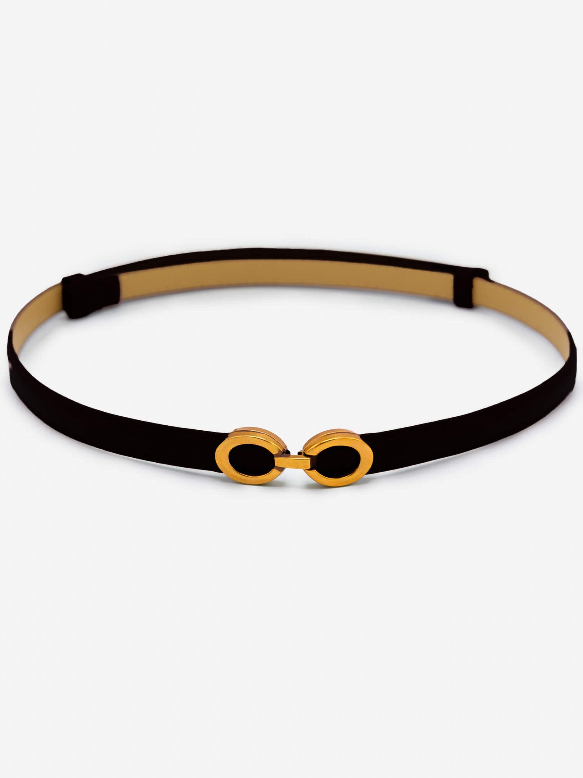 SASSYCLASSY Hüftgürtel Verstellbarer Gürtel für Damen Stylischer Kunsledergürtel mit goldener Schnalle Dunkelbraun
